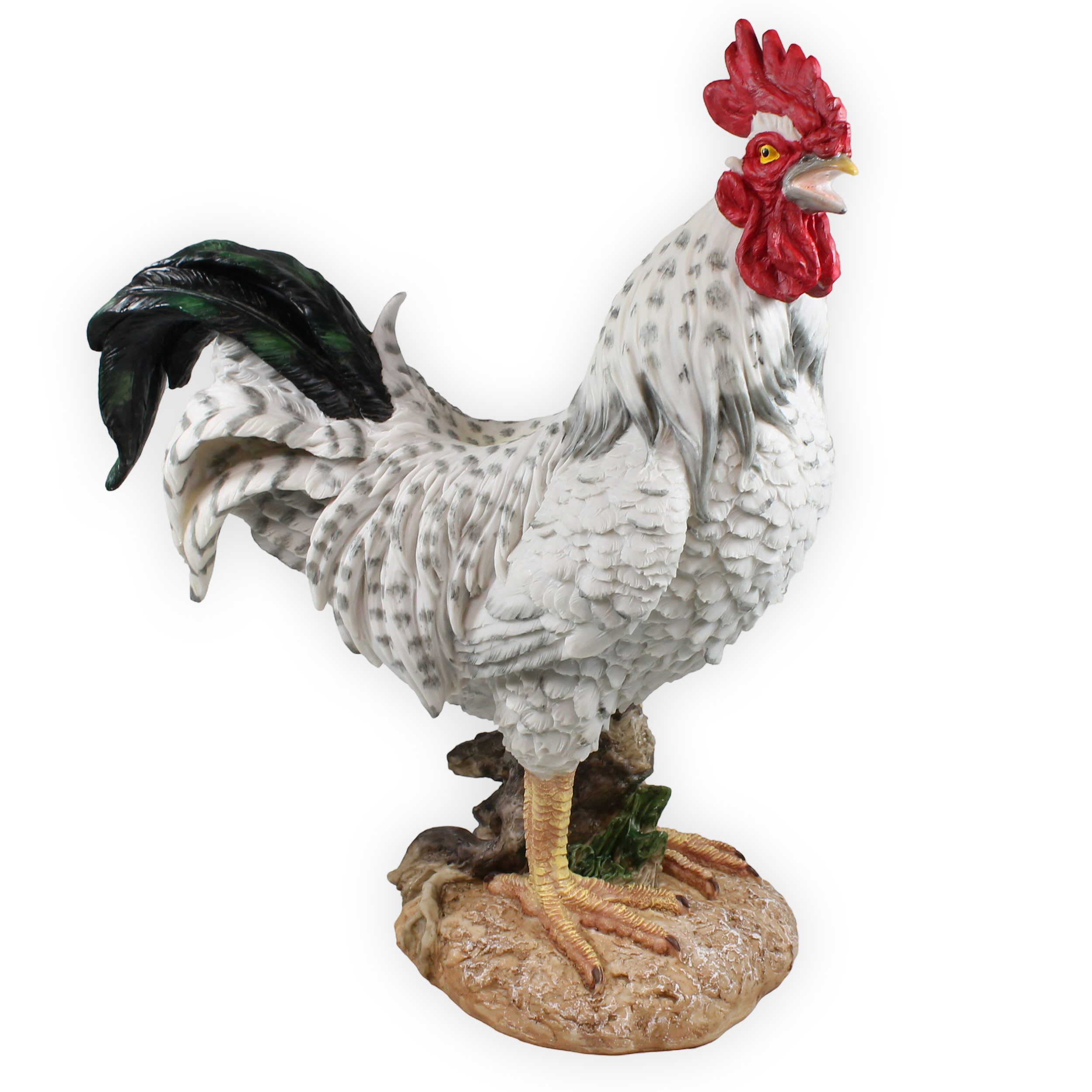 colourliving Tierfigur Deko Hahn Figur 47 cm weiß – detailreiche Gartenfigur aus Polyresin, robust, wetterbeständig & pflegeleicht