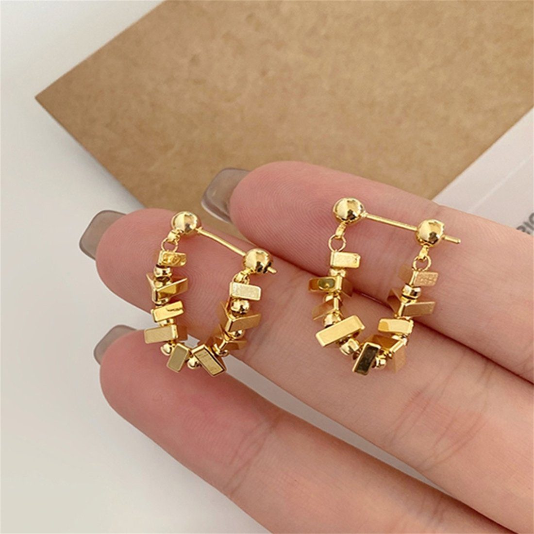 Silberfragment Design Ohrringe, YOOdy~ Damen vergoldet Stil, (1-tlg), Mode, Tragen, Paar kleinkarrierte Ohrhänger Metallketten Gold doppelseitiges raffinierte