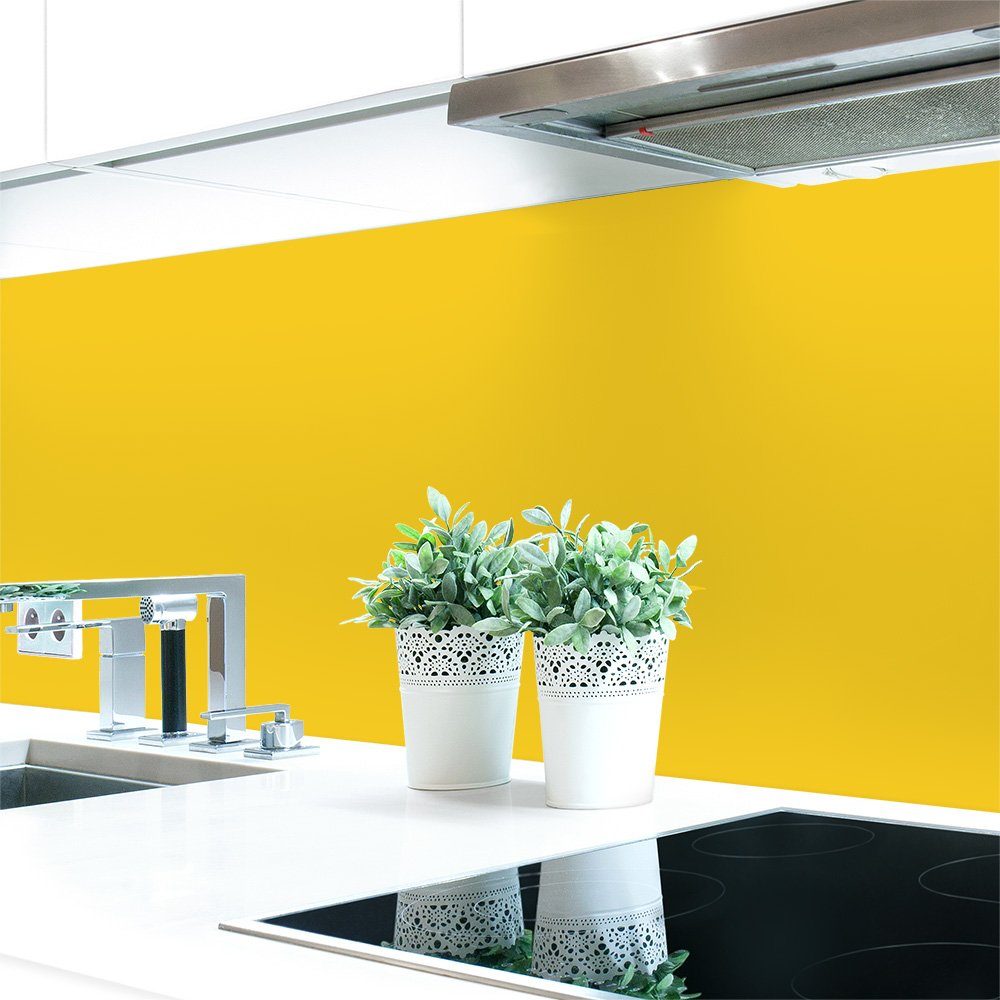 DRUCK-EXPERT Küchenrückwand Küchenrückwand Gelbtöne Unifarben Premium Hart-PVC 0,4 mm selbstklebend Signalgelb ~ RAL 1003