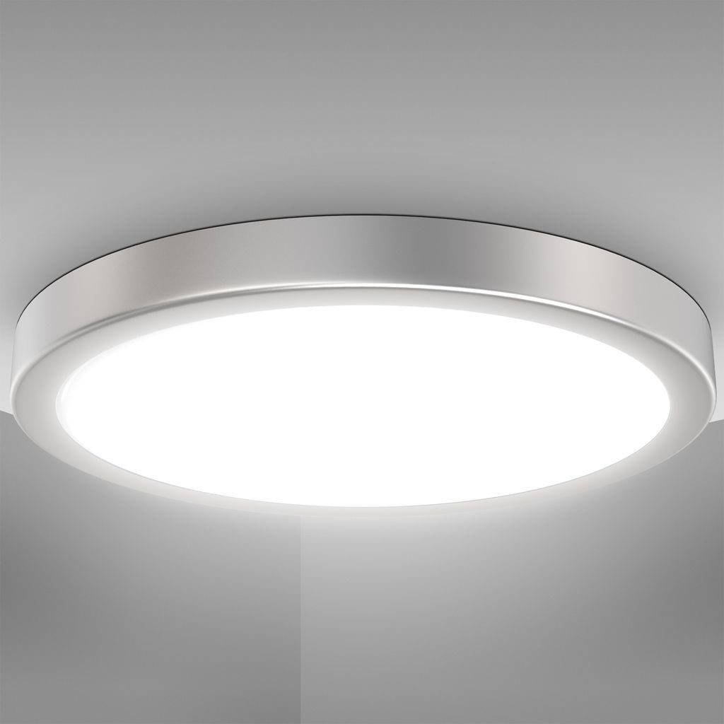 B.K.Licht Deckenleuchte LED Neutralweiß, 3.000lm Silberfarbig BKL1537, Küche 38cm Durchmesser - Deckenlampe 4.000K 24W integriert, LED Wohnzimmer fest