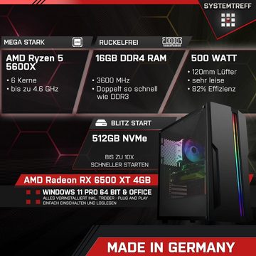 SYSTEMTREFF Basic Gaming-PC-Komplettsystem (24", AMD Ryzen 5 5600X, Radeon RX 6500 XT, 16 GB RAM, 512 GB SSD, Windows 11, WLAN)