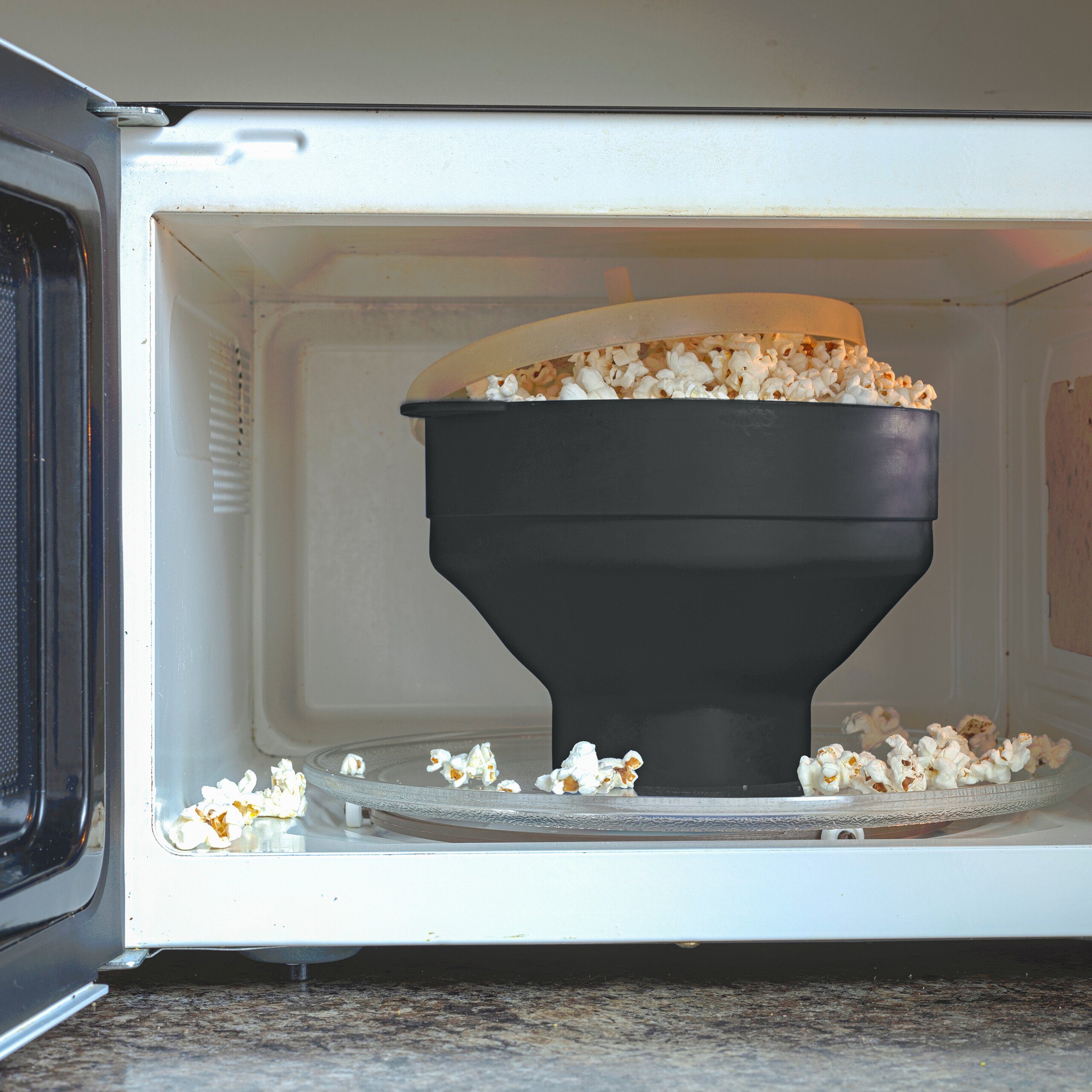 relaxdays Schüssel Popcorn Maker für Silikon, Mikrowelle, Transparent Schwarz Schwarz