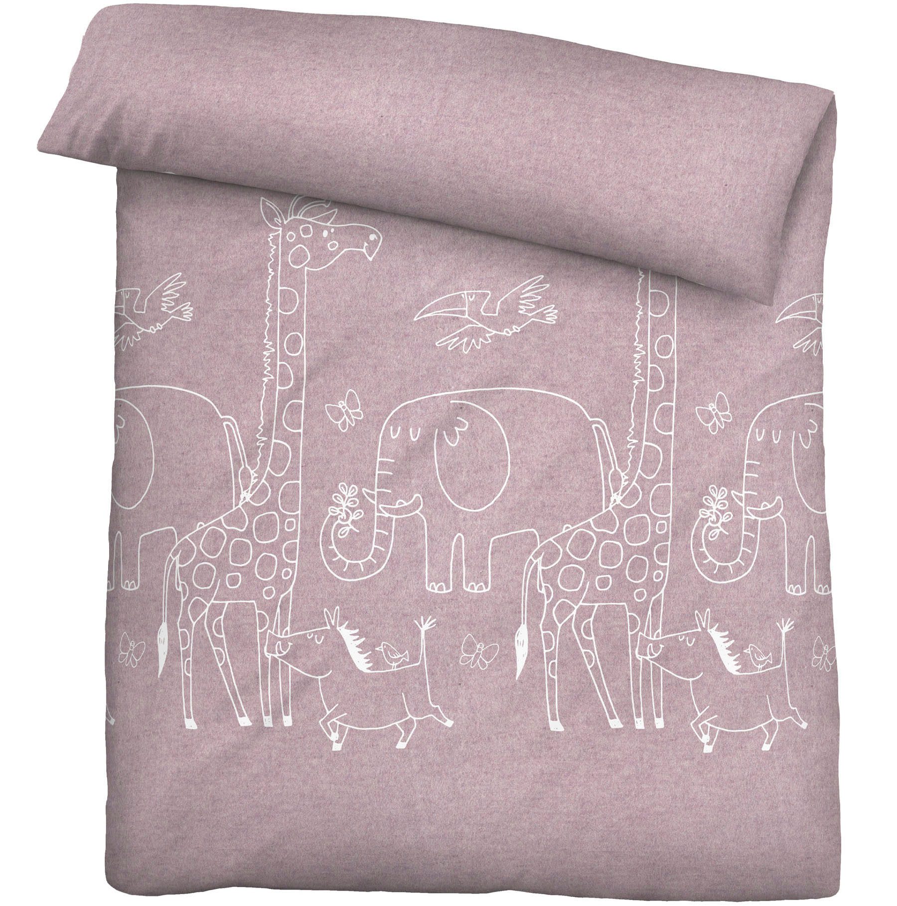 Biberna Kinderbettwäsche 0840520 Safari, Tiere Afrika, Flanell, 2 teilig, kuschelig warm, samtweich, Melange, 100% Baumwolle, made in Germany – Bild 5 von 5