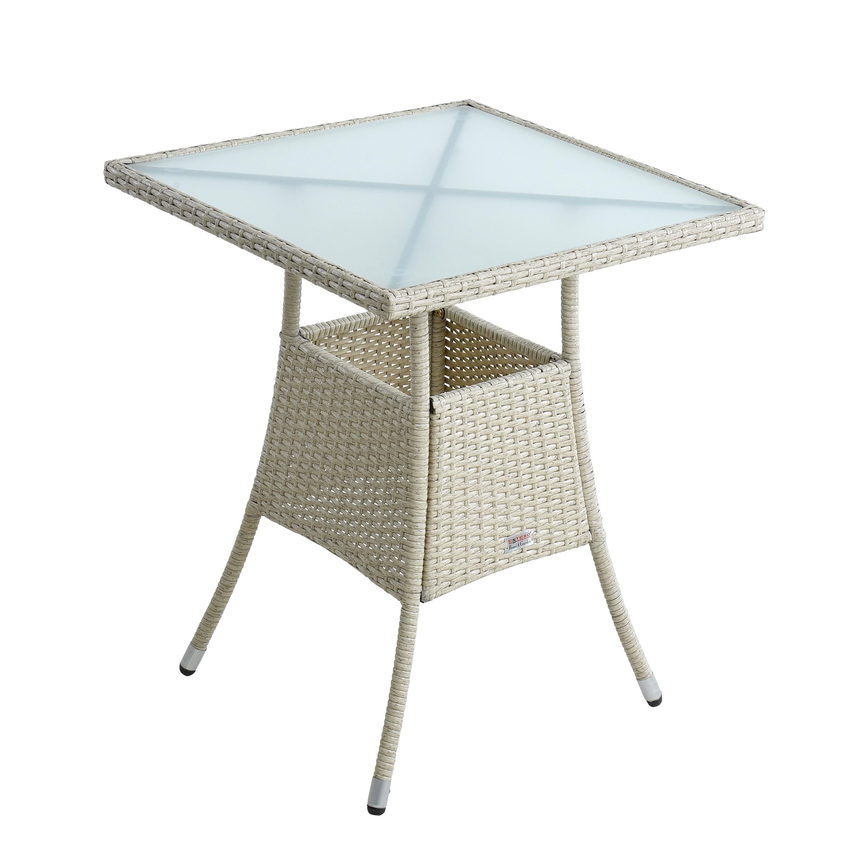 ESTEXO Gartentisch Polyrattan Balkontisch Rattan Tisch Beistelltisch 60 cm Beige