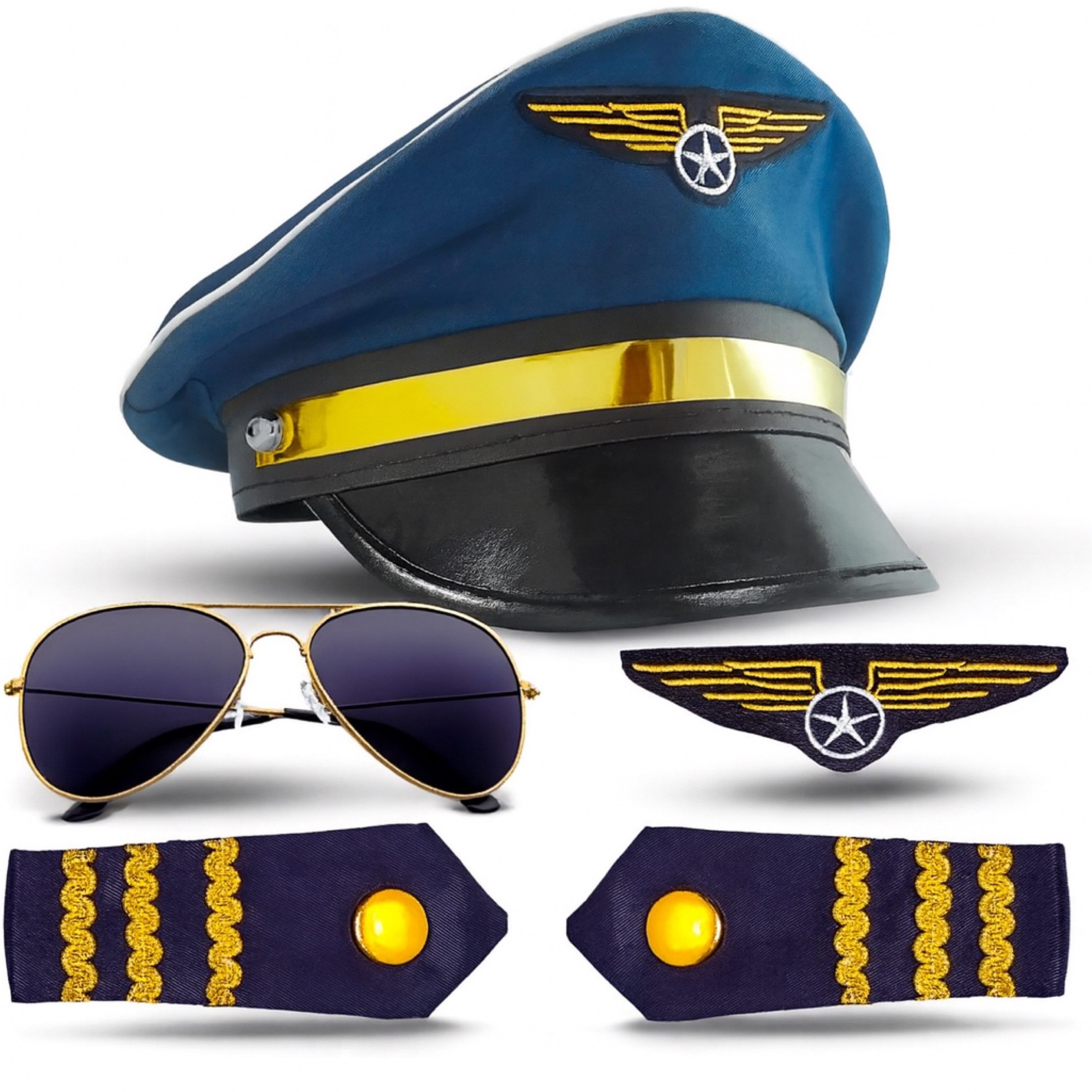 TK Gruppe Kostüm Pilot Set – Kostüm für Fasching Karneval mit Schulterklappen