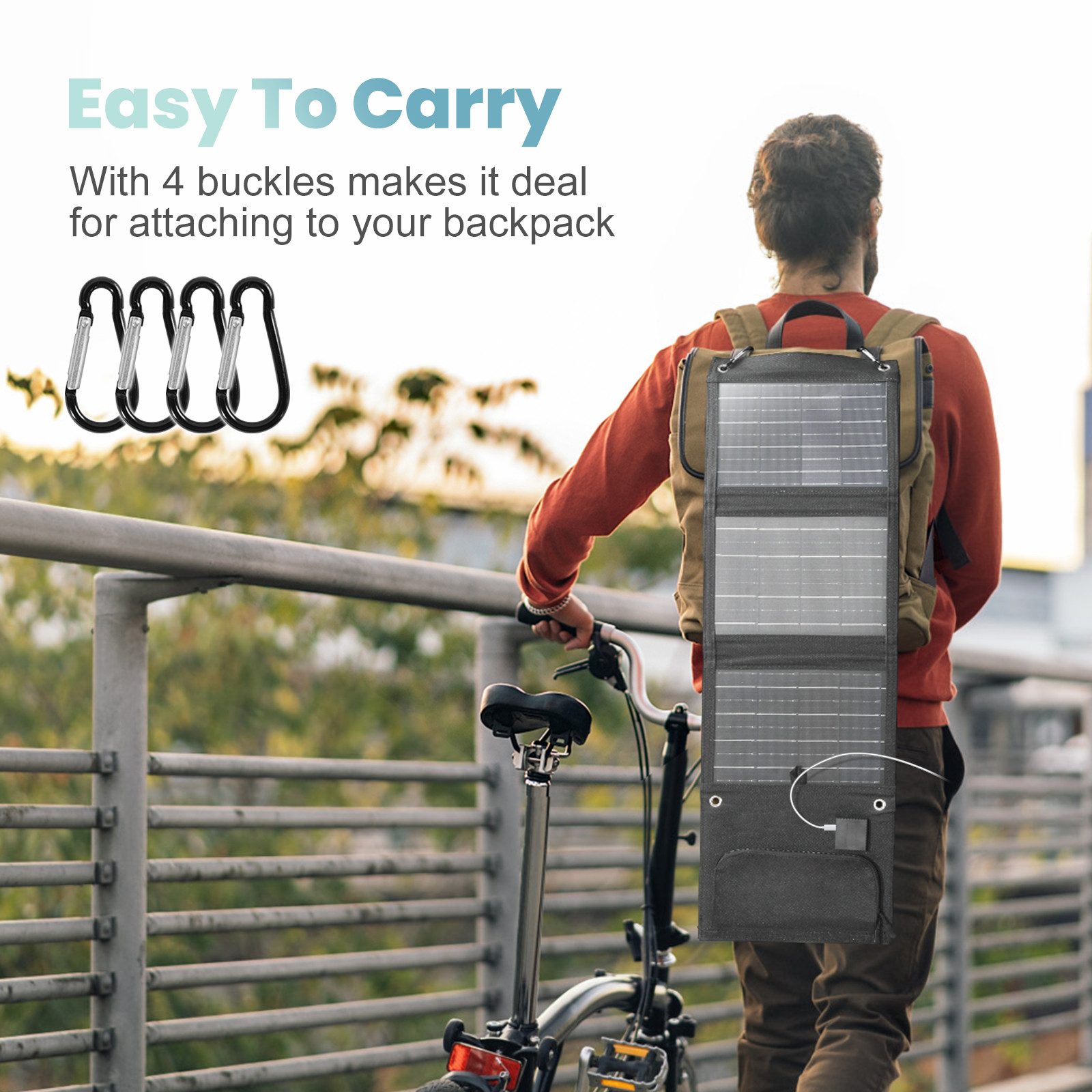 HOMEMORE Tragbares 28W Solarpanel Faltbar Solarmodul Solartasche Solarladegerät (mit QC3.0-USB-A/Typ-C Anschluss, für Handy Tablet Powerbank Kamera usw)