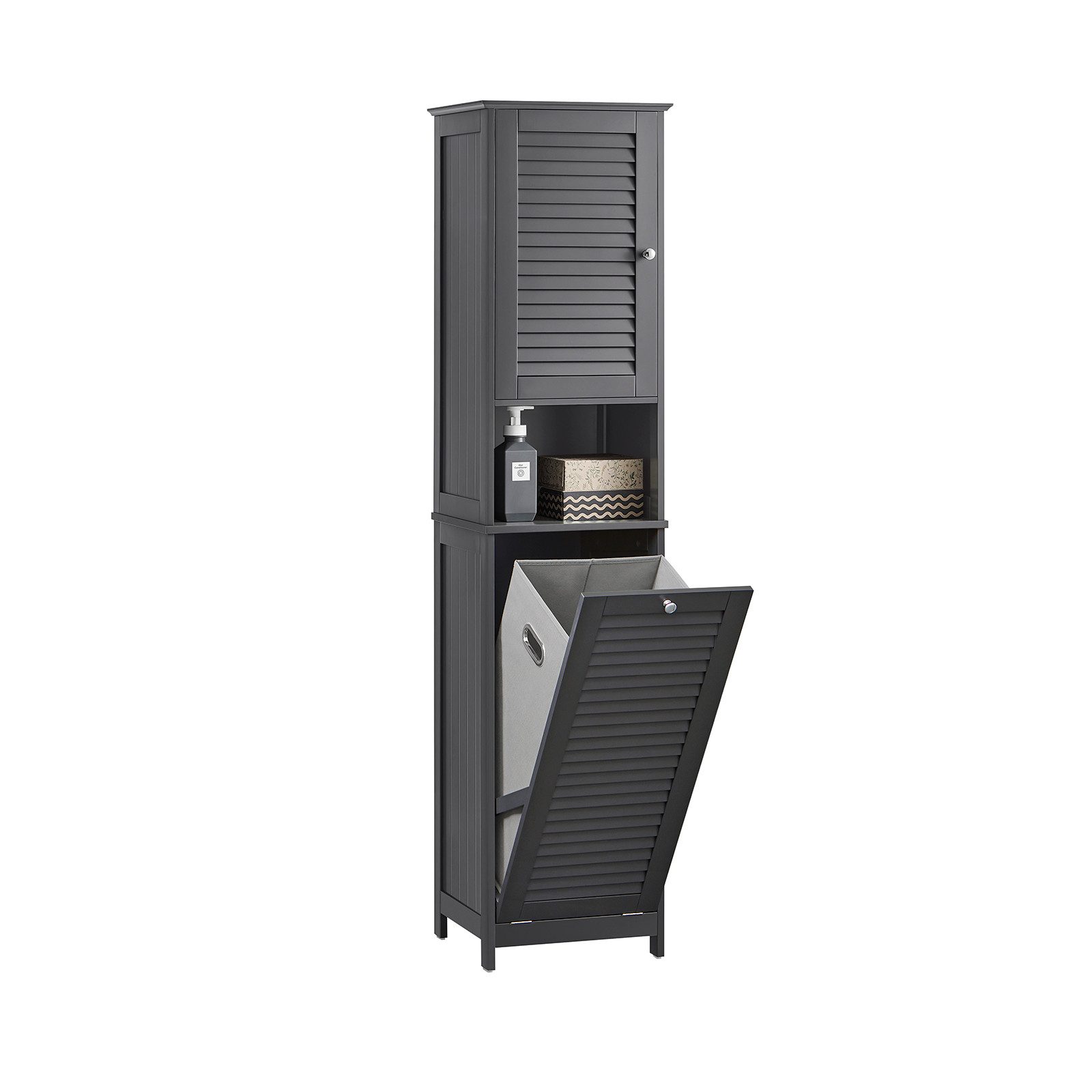 SoBuy Hochschrank BZR124 Badezimmerschrank mit Wäschesack Wäscheschrank Badezimmermöbel