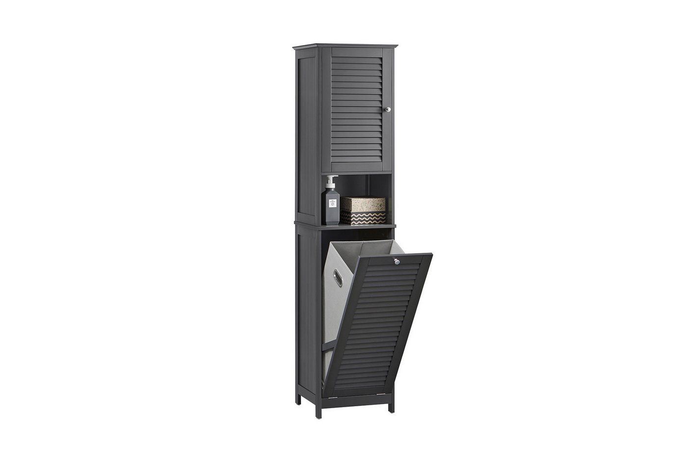 SoBuy Hochschrank BZR124, Badschrank schmal, Badschrank mit Regal, Badezimmer Schrank Badezimmerschrank mit Wäschesack Wäscheschrank …