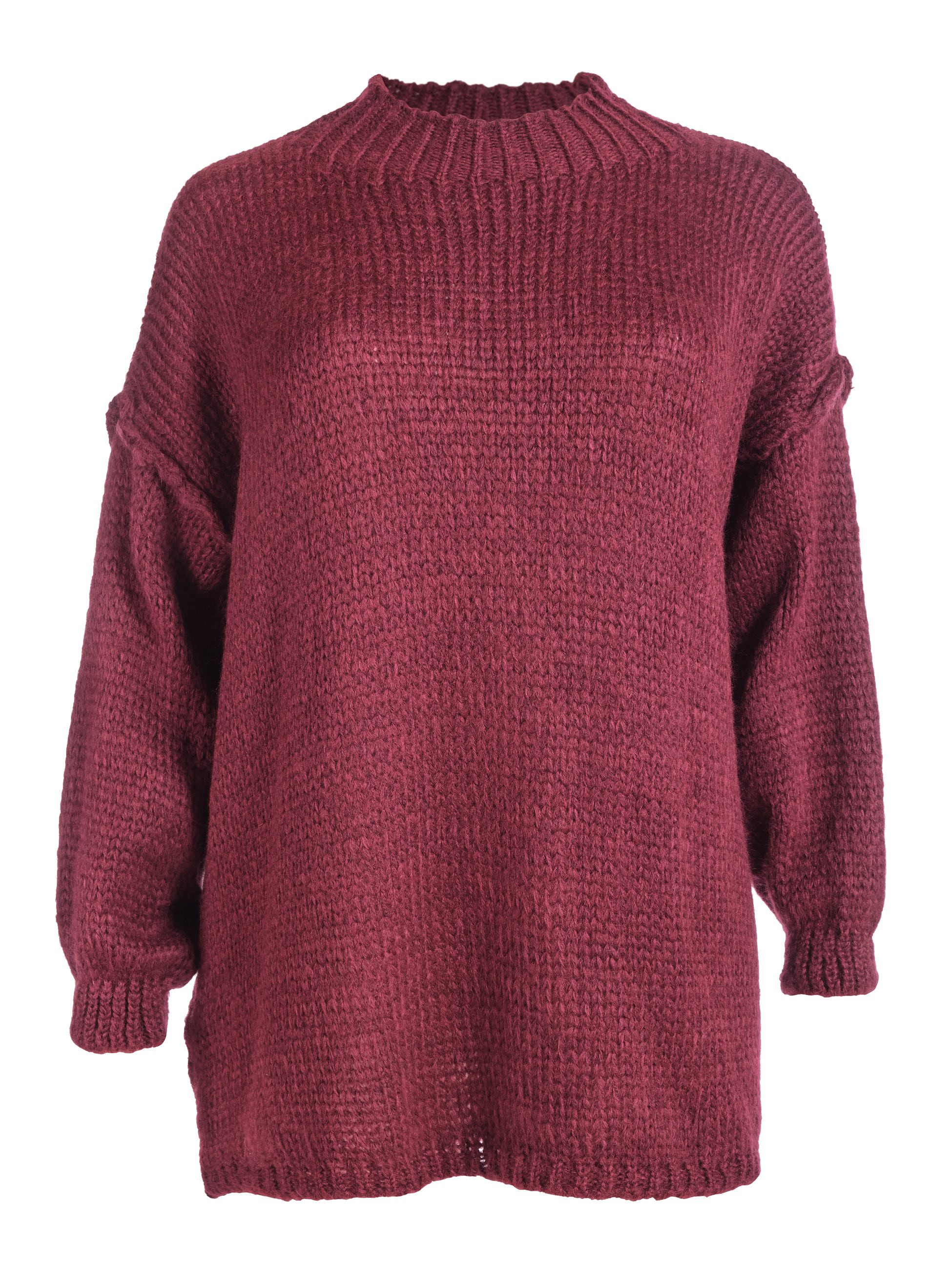 PEKIVESSA Strickpullover Oversize Grobstrickpullover mit Rundhalsausschnitt sichtbahre Naht am Ärmel