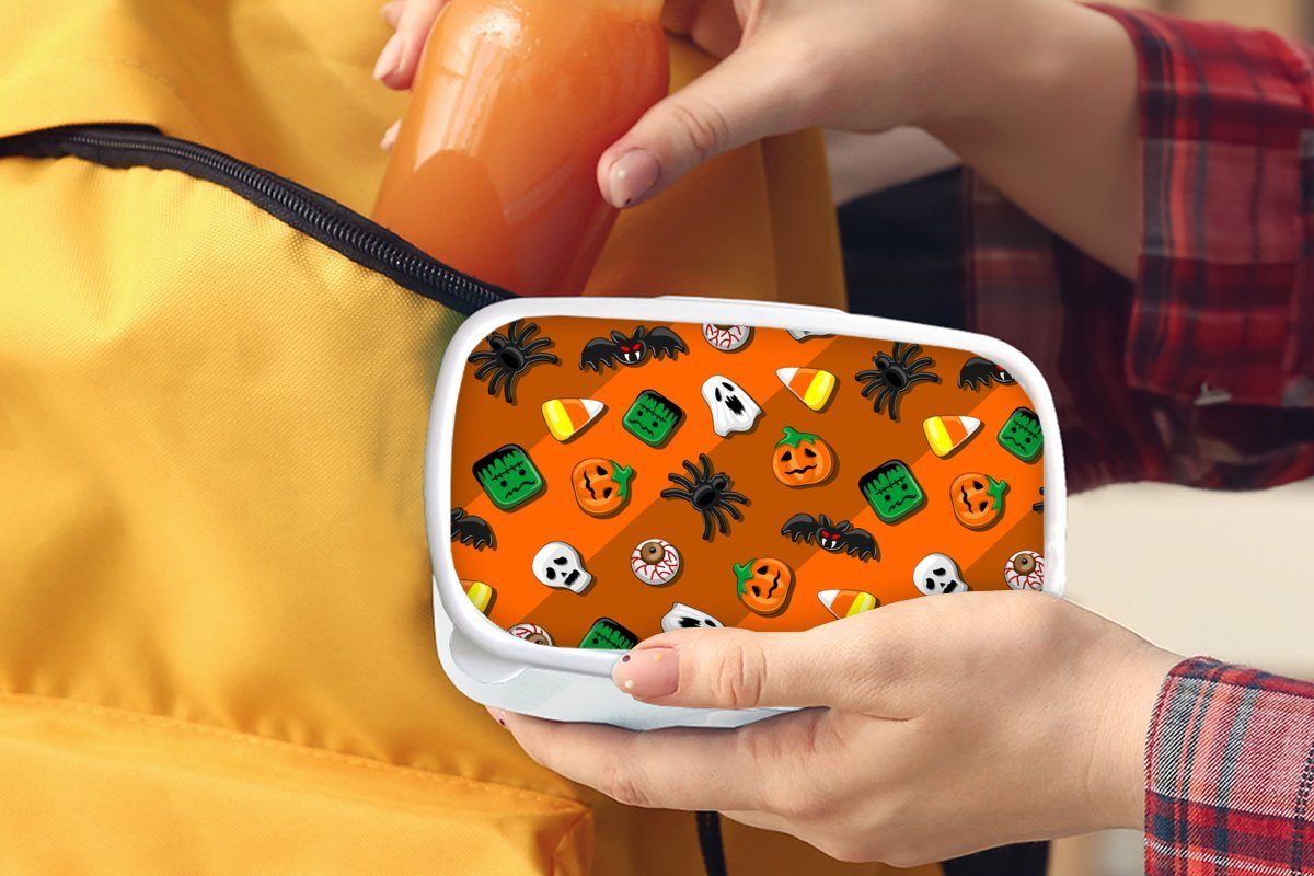 MuchoWow Lunchbox Süßigkeiten - Halloween - für Mädchen Muster, (2-tlg), Erwachsene, Brotdose, für Kinder weiß Kunststoff, und Jungs Brotbox und