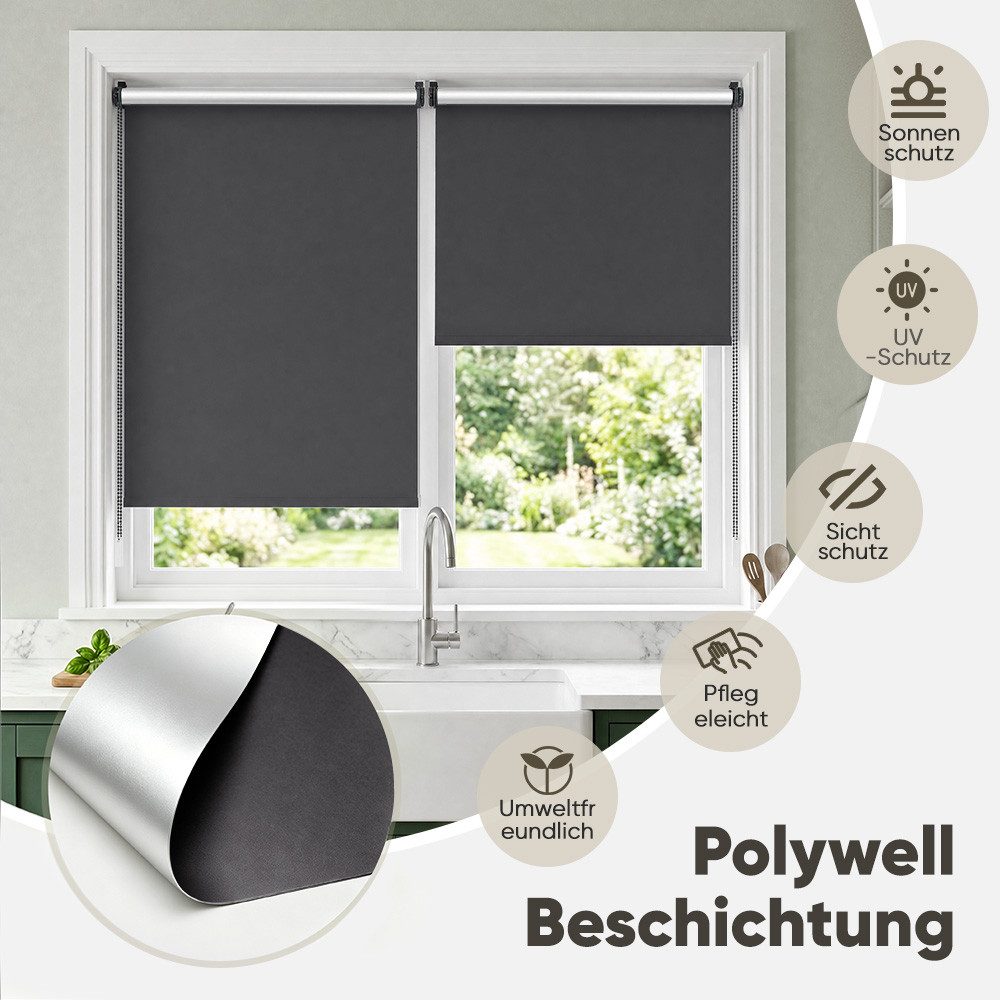 Rollo Seitenzugrollo Verdunkelungsrollo ohne Bohren verdunkelnd Rollo, Sekey, Klemmfix, Klemmfix, Seitenzugrollo, Silberbeschichtung, Stoffbreite=Bestellbreite- – Bild 2 von 5