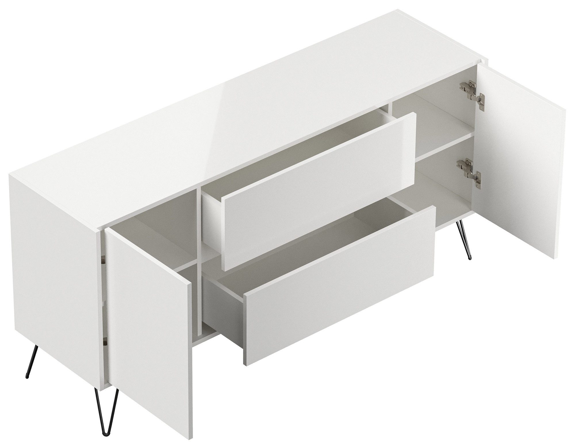 Magnolia Home Sideboard Sideboard Yako 155cm 2 SoftClose 2 Türen Weiß hochglanz – Bild 4 von 5