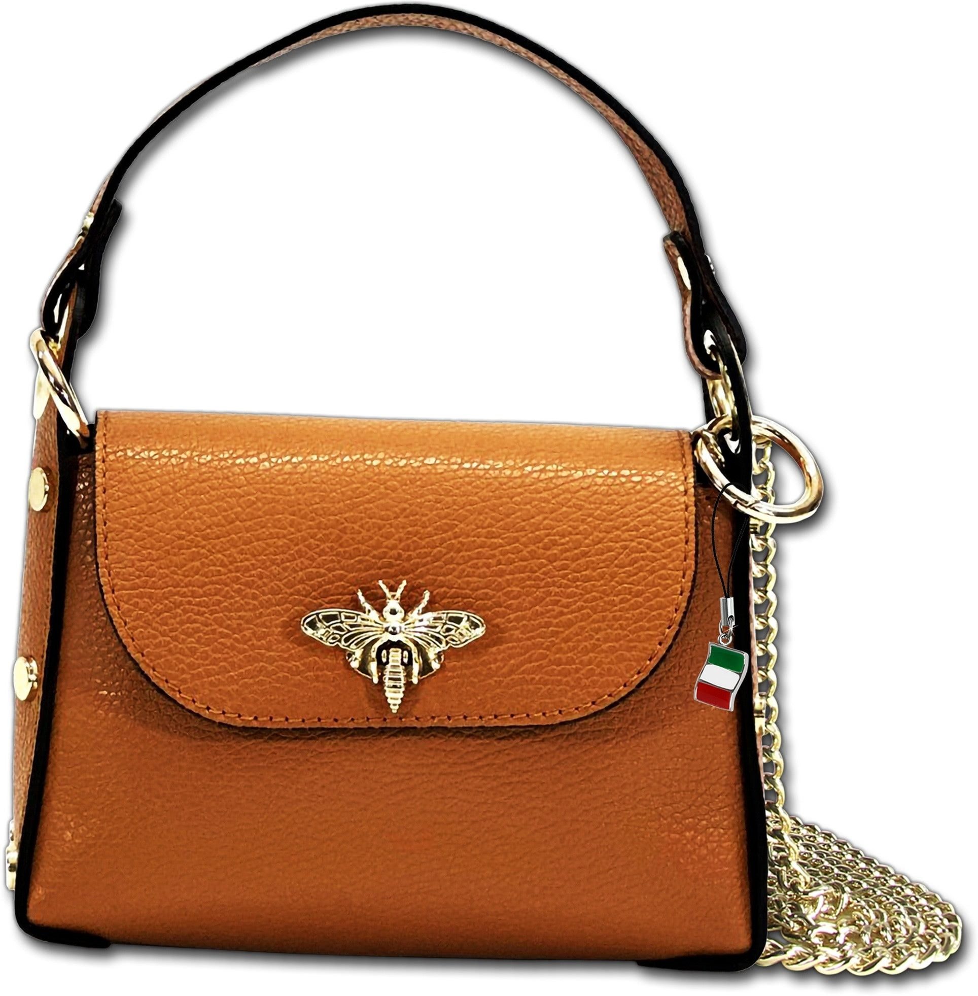 FLORENCE Umhängetasche hellbraun tan Florence Tasche Leder (Umhängetasche, Umhängetasche), Damen Tasche Echtes Leder bronze metallic, braun, Made-In Italy