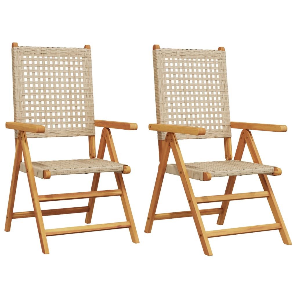 Gartenstuhl Gartenstühle 2 Stk. Beige Massivholz und Poly Rattan