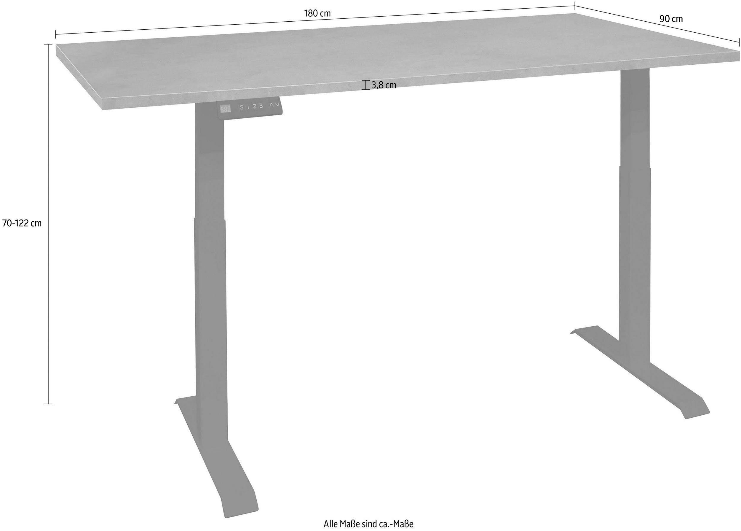 Mäusbacher Schreibtisch beton matt System | schwarz Office, cm, elektrisch Big Breite 180 / höhenverstellbar beton
