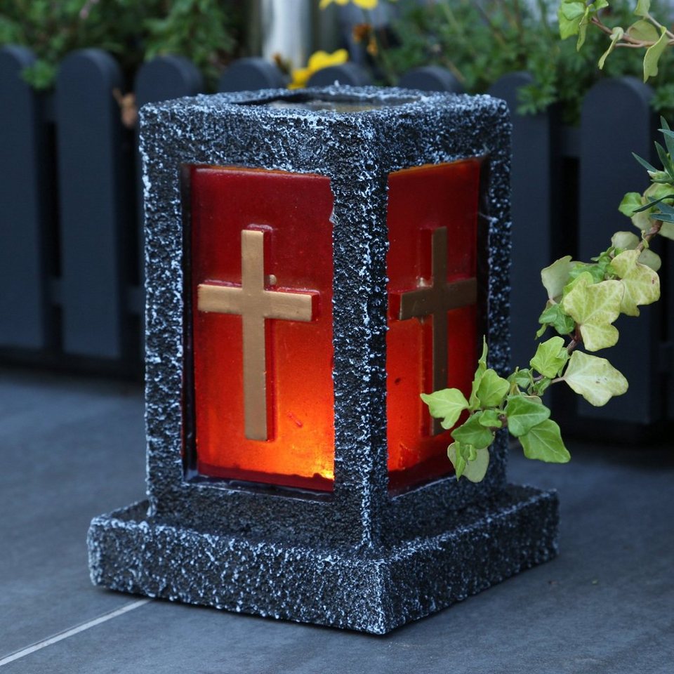 2 LED Solar Grablicht Dämmerungssensor rot Flackerlicht Grabkerze Friedhofskerze