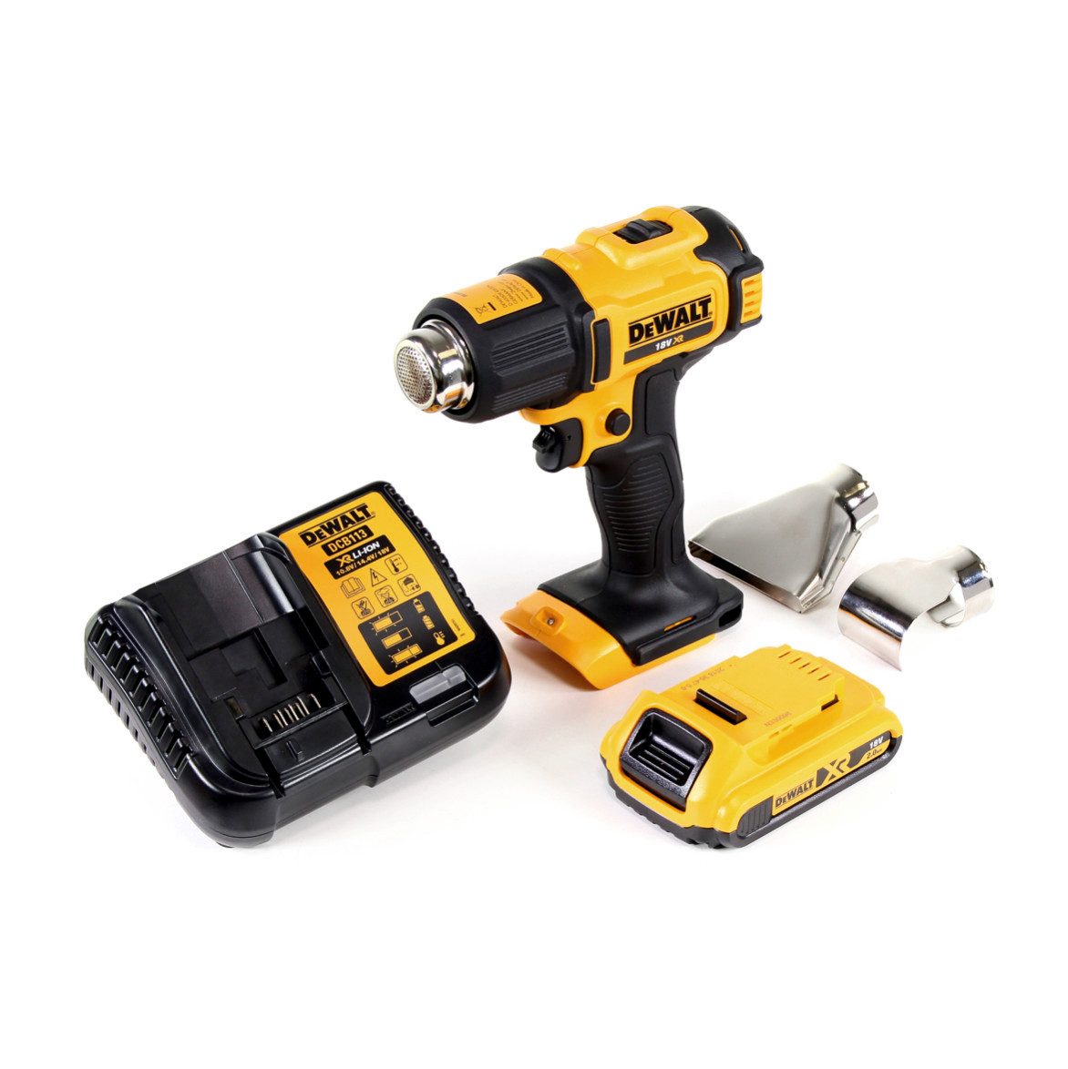 DeWalt Akku-Heißluftgebläse DCE 530 D1 Akku Heißluftpistole 18V 530°C + 1x Akku 2,0Ah + 1x Lader