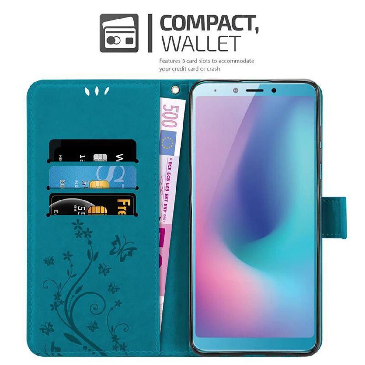 Cadorabo Handyhülle für Samsung Galaxy A6s Hülle Samsung Galaxy A6s, Hülle Schutzhülle Blumen Flower mit Standfunktion Kartenfach Magnet