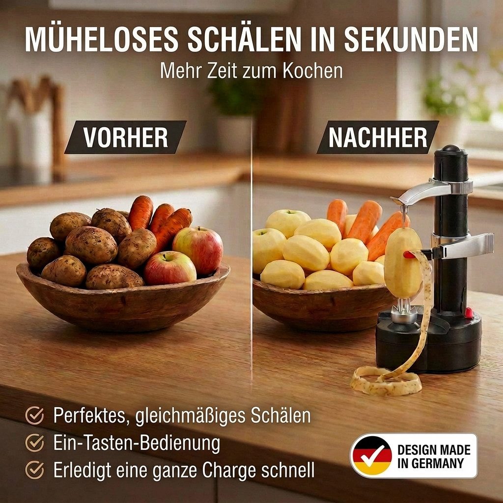 Goods+Gadgets Apfelschäler Elektrischer Apfelschäler & Gemüse-Schäler–Rotato Express Automatisch, Gemüseschäler Obstschäler