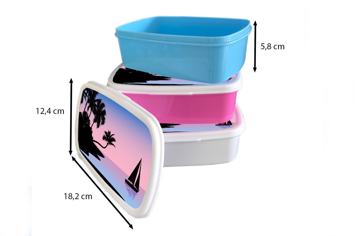 Lunchbox Boot (2-tlg), Kinder weiß Brotbox für Erwachsene, Mädchen Schatten, - und für Brotdose, - und MuchoWow Jungs Strand Palme Kunststoff, -