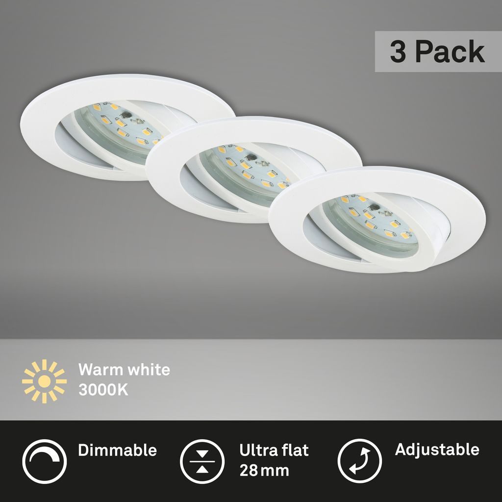 Briloner Leuchten LED Einbaustrahler 7232-036, Dimmfunktion, LED fest integriert, 2700K - Extra-Warmweiß, Einbauleuchte SET dimmbar schwenkbar IP23 Ø 8,2cm