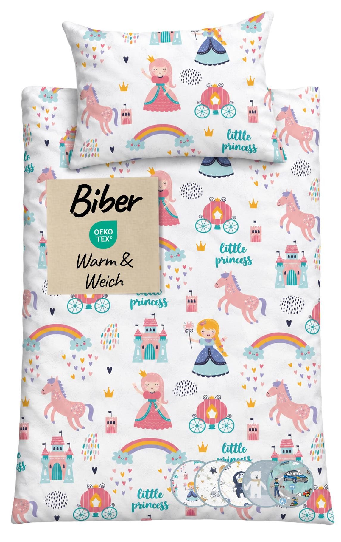 Carpe Sonno Kinderbettwäsche Biber Winter Bettwäsche 100 x 135 & 135 x 200 Kinder Baby Kuschelig, Biber, 2 teilig, Warm & Weich - Babybettwäsche 100x135 - 100% Baumwolle - Prinzessin