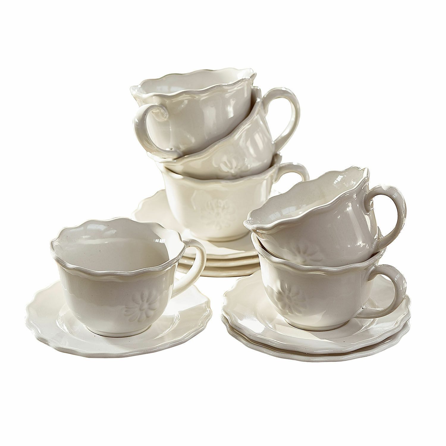 Mirabeau Geschirr-Set Tasse mit Unterteller 6er Set Mallevesse weiß, Steinzeug