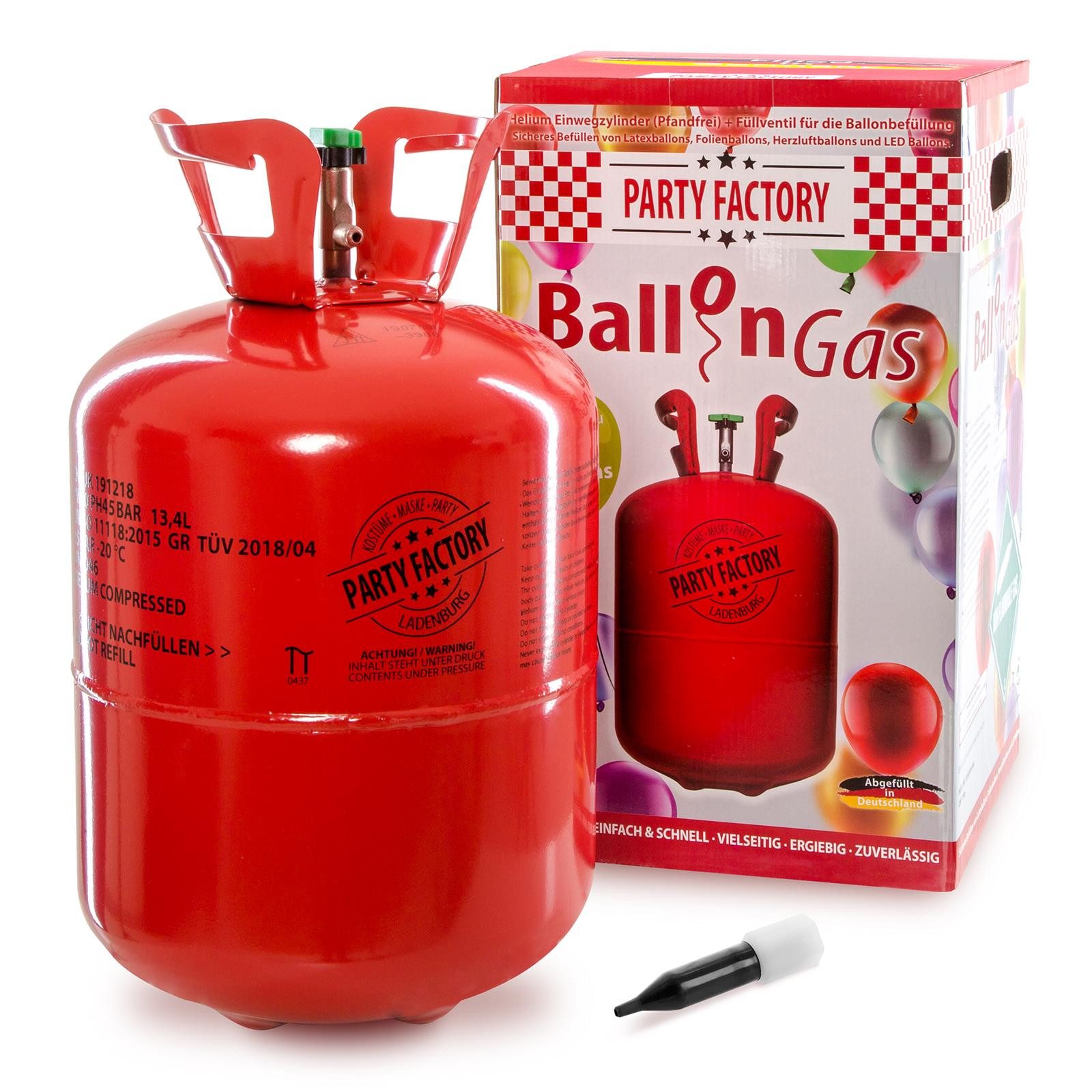 Party Factory Гелий Ballongas Гелий für bis zu 50 Надувные шарики, 0,4m³ Einwegflasche rot, Гелий, Ballongas, Einwegflasche