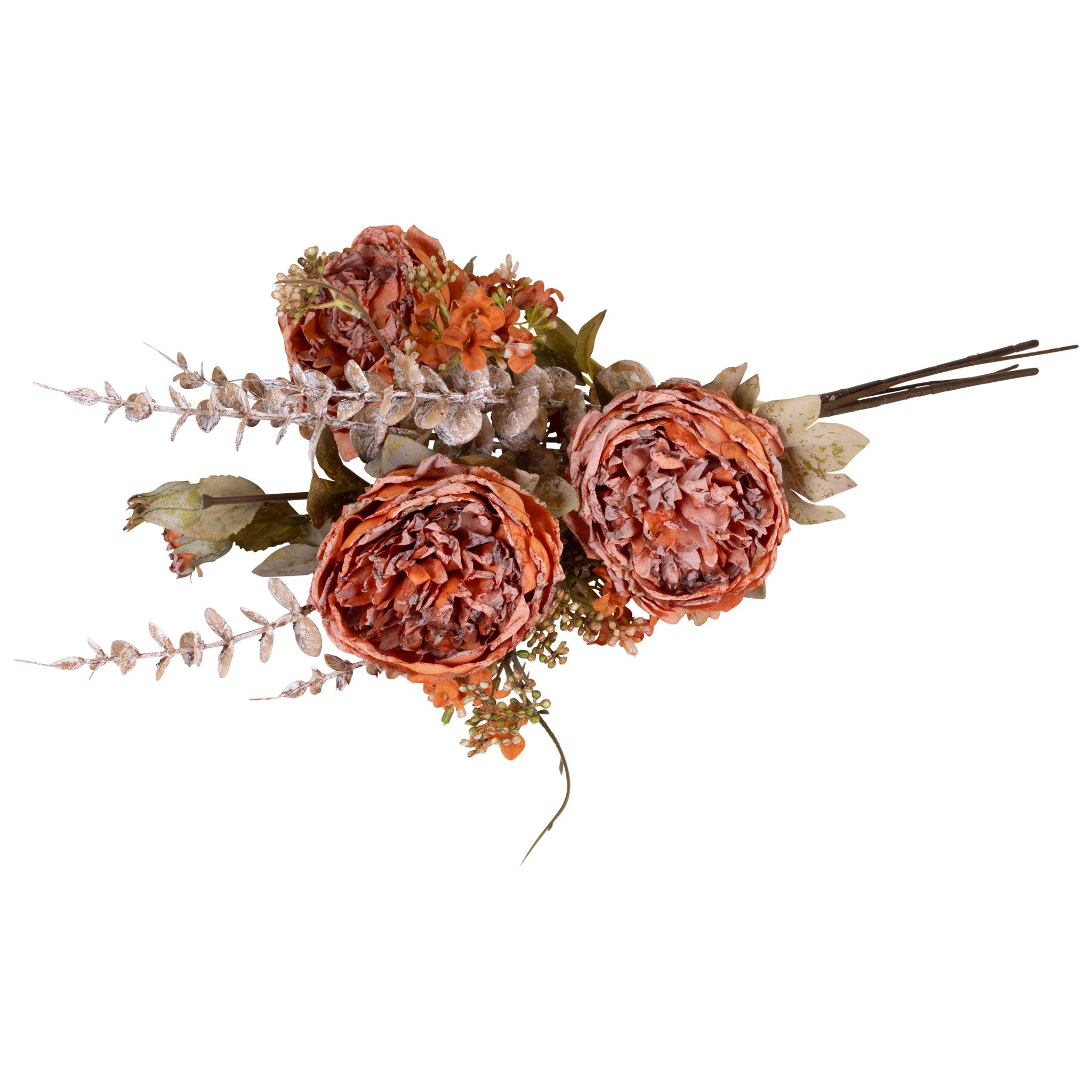 Kunstblume Englische Rosen Blumenstrauß 59 cm Orange mit Eukalyptus Rose, matches21 HOME & HOBBY, Höhe 59 cm, Kunstblumen wie echt für Herbstdeko