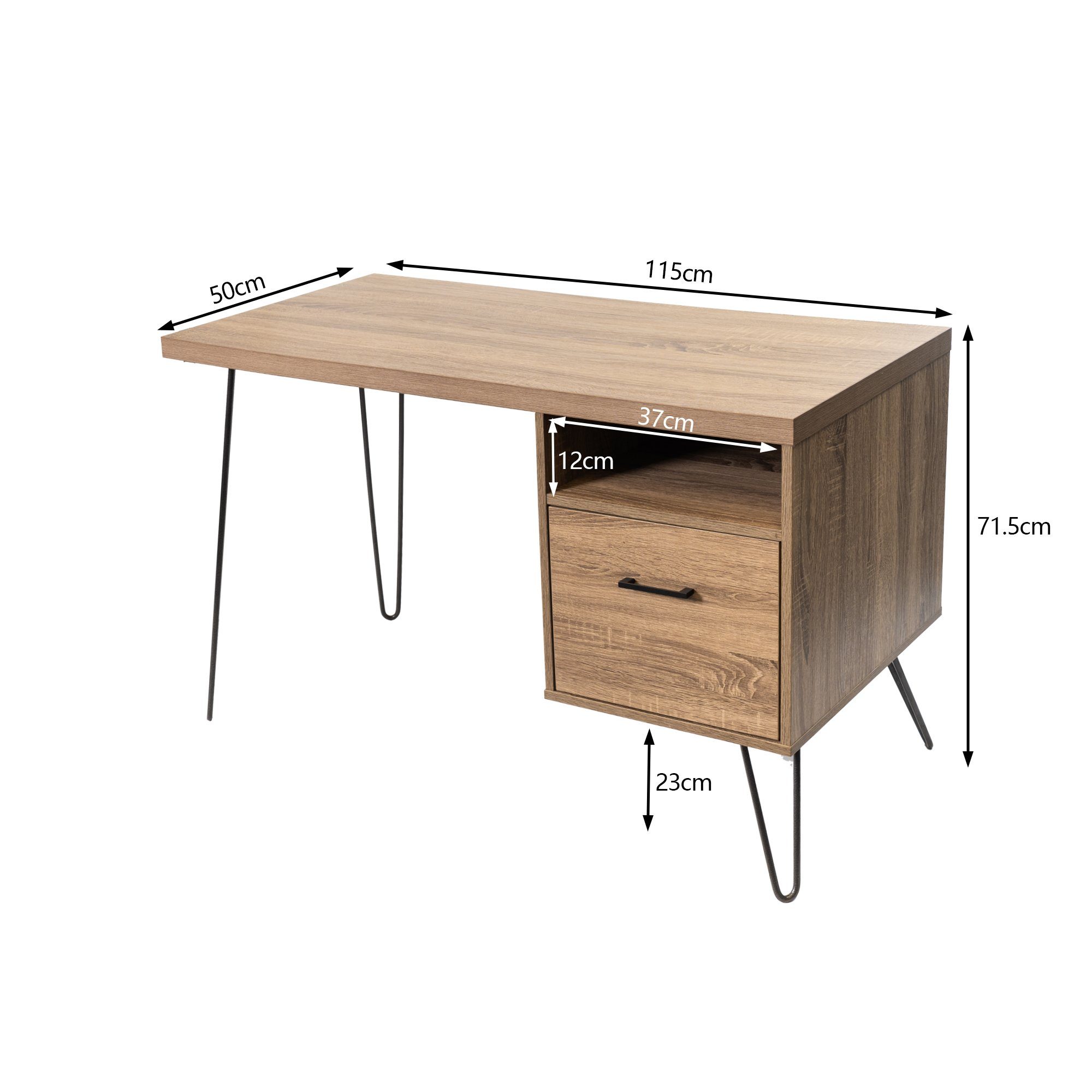 JINPALAY Schreibtisch Metallbeinen, Schublade (1 Holztisch ×71,5cm 115×50 mit Tisch), Designend und