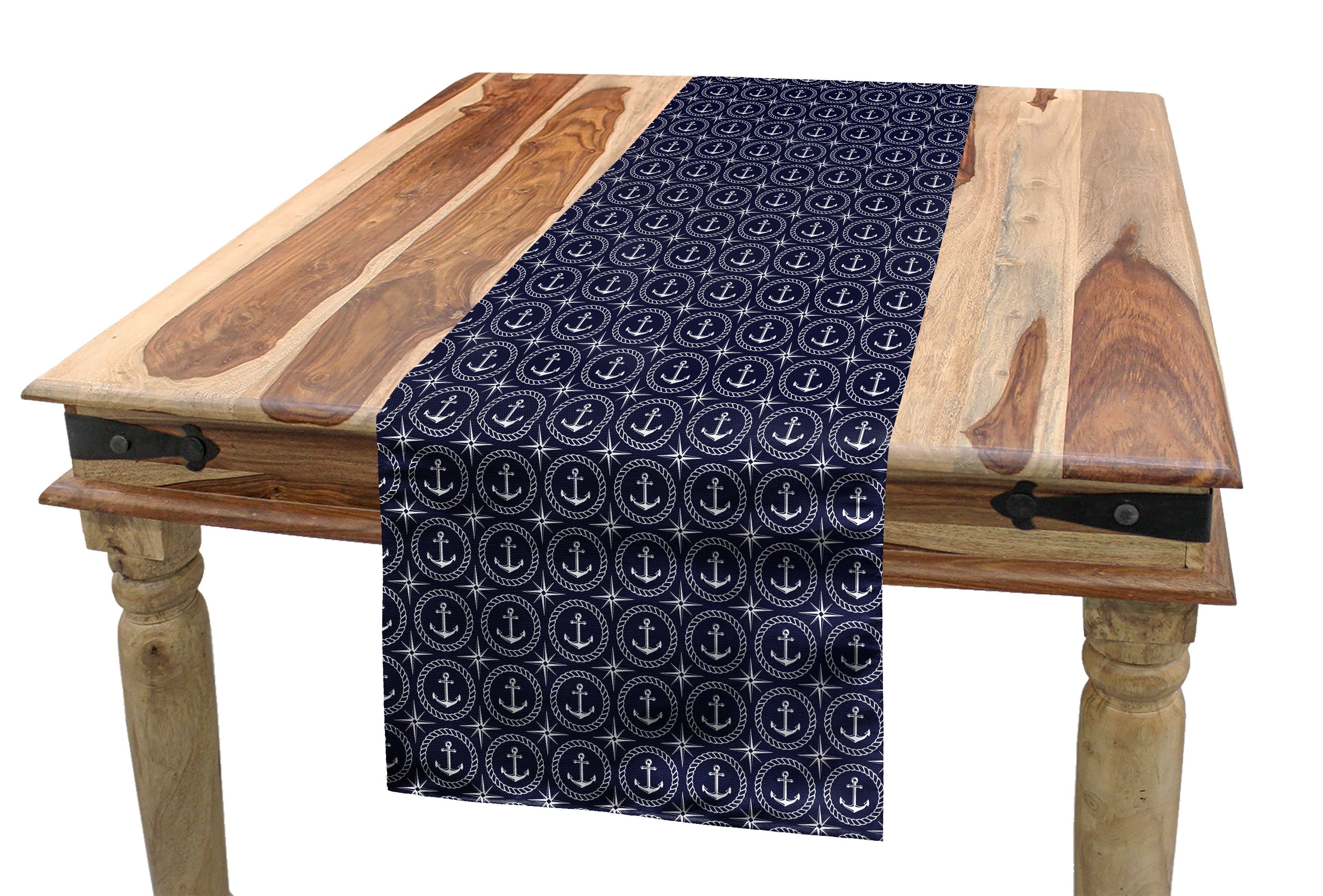 Abakuhaus Tischläufer Esszimmer Küche Rechteckiger Dekorativer Tischläufer, Navy blau Windrose und Seil | Tischläufer