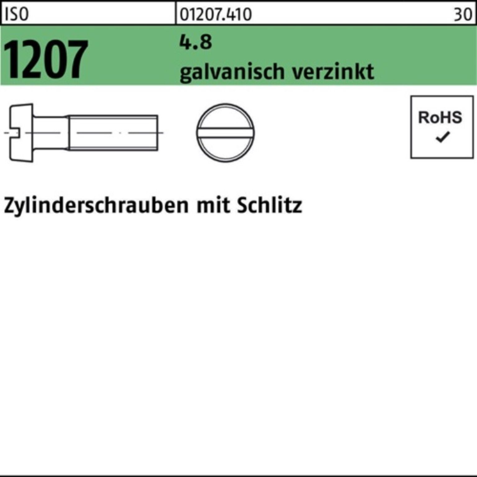 1207 M10x Reyher Schlitz galv.verz. 100er Zylinderschraube ISO 12 Pack 10 Zylinderschraube 4.8