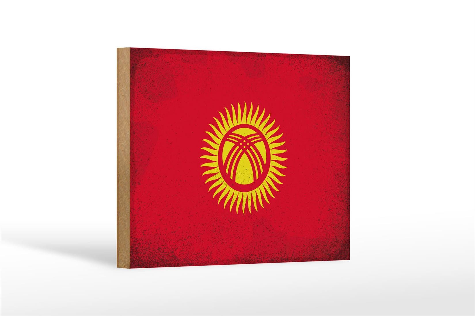 Femer GmbH Holzbild Flagge Kirgisistan 18x12 cm Kyrgyzstan Vintage, Flaggen (1 St), Glatte Holzfaserplatte (MDF), vorn beschichtet