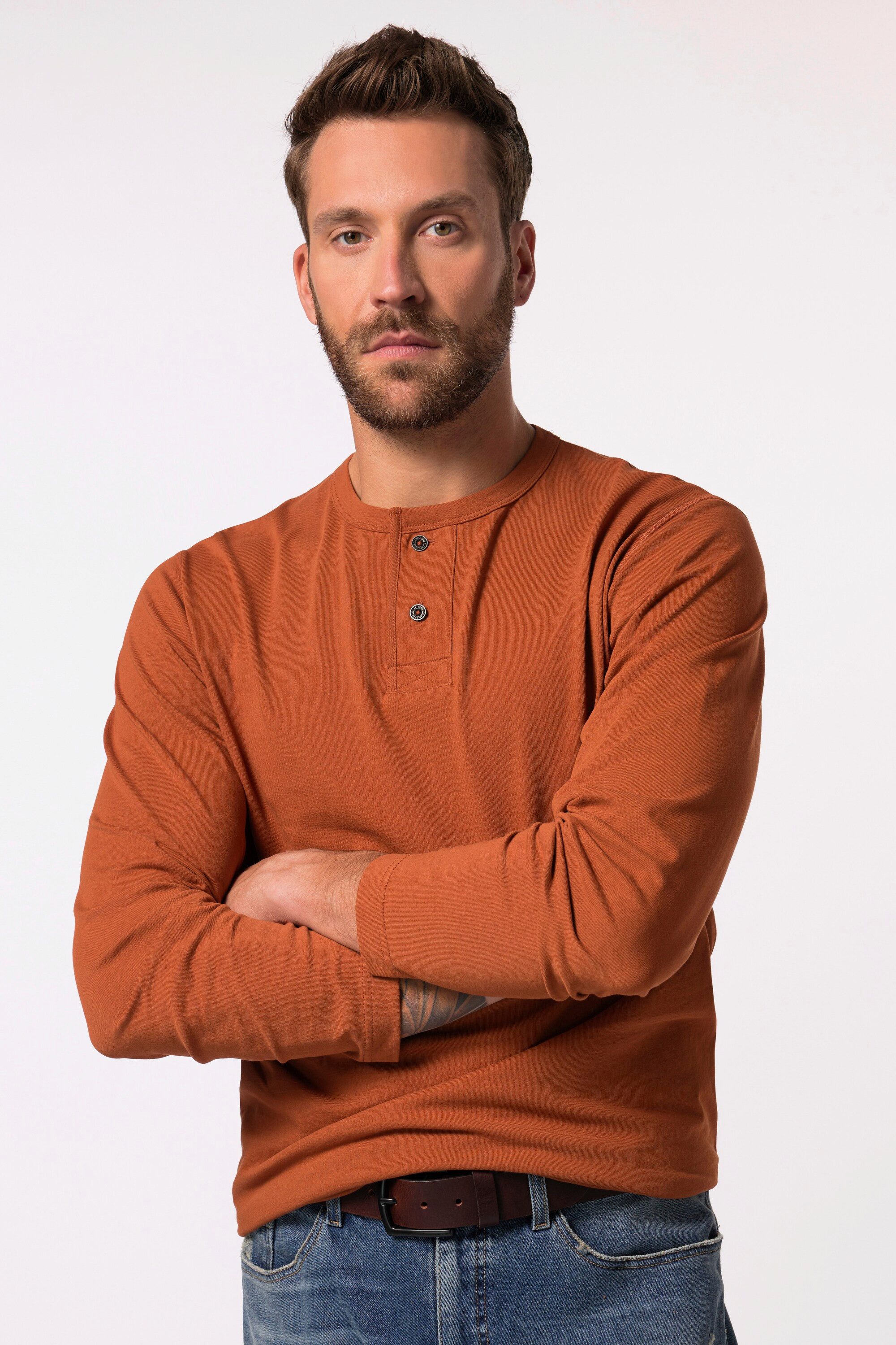T-Shirt Henley Langarm Vintage Look