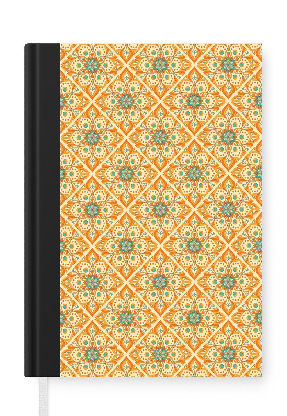 MuchoWow Notizbuch Mandala - Boho - Blumen - Orange - Muster, Journal, Merkzettel, Tagebuch, Notizheft, A5, 98 Seiten, Haushaltsbuch