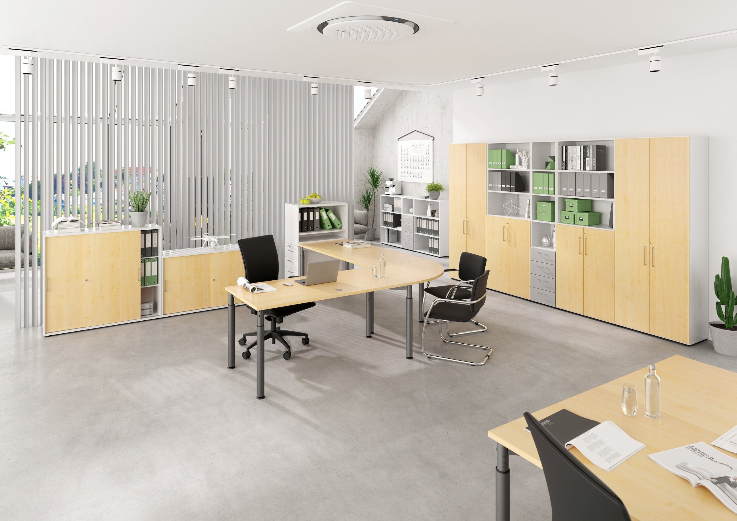 Griffe: Dekor: Weiß bümö (Kunststoff) Relinggriff office - - Aktenschrank 3 Ordnerhöhen Schiebetürenschrank
