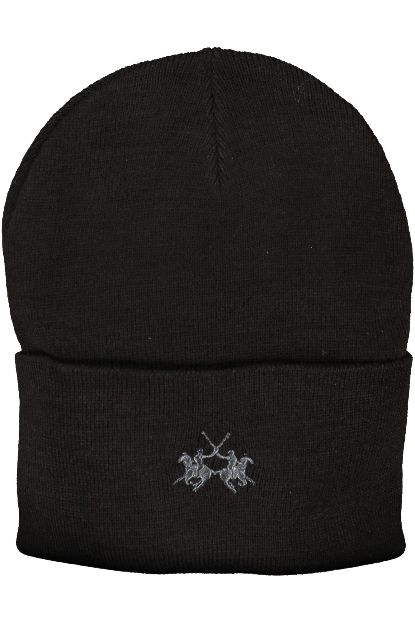 La Martina Strickmütze Elegante Herrenkappe Schwarz mit Stickerei und Logo-Detail