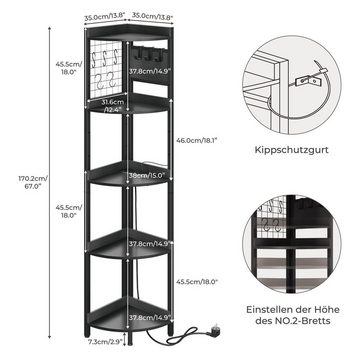 Dripex Eckregal 5 Ebenen Standregal mit LED Beleuchtung und Steckdosen,35x35x170cm