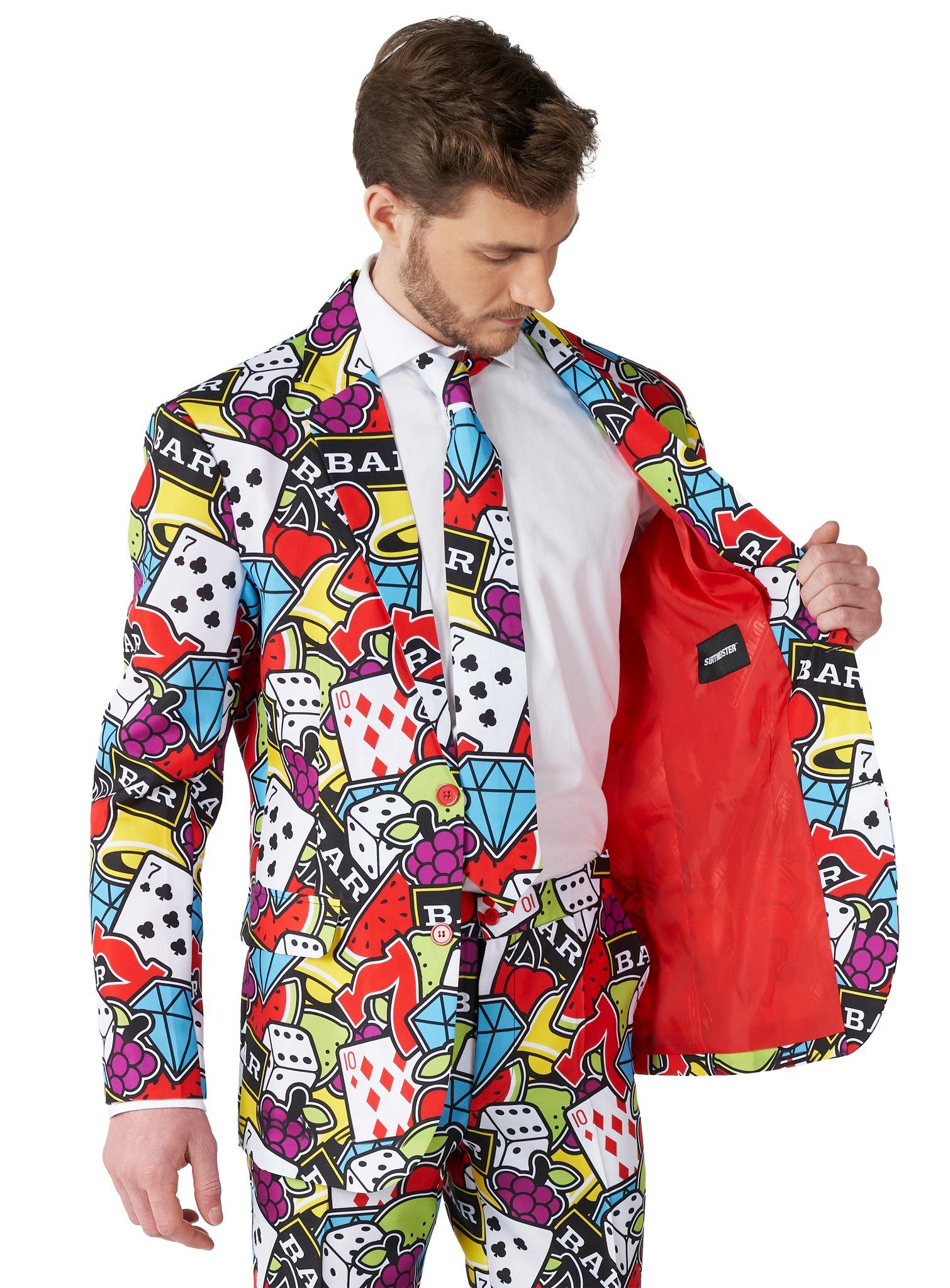 SuitMeister Partyanzug Casino Icons Kostüm Anzug - für Karneval Fasching, Wäre dieser Anzug eine E-Mail, wäre sie sicher im Spam-Ordner!