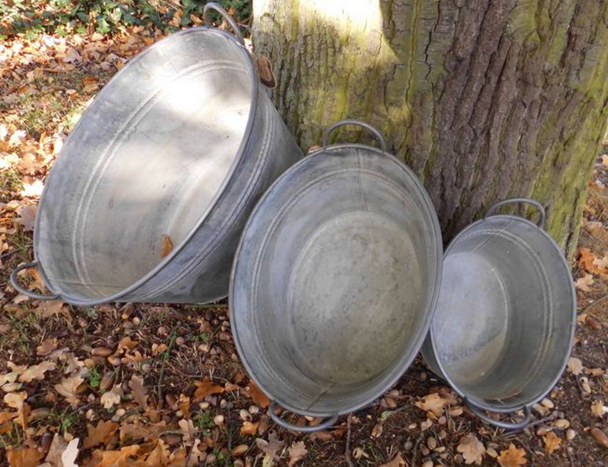 Deko-Impression Pflanzkübel Zinkwannen-Set Oval 3 Stück Pflanztopf Zinkbottich Blumentopf 54-33 cm (3 St)