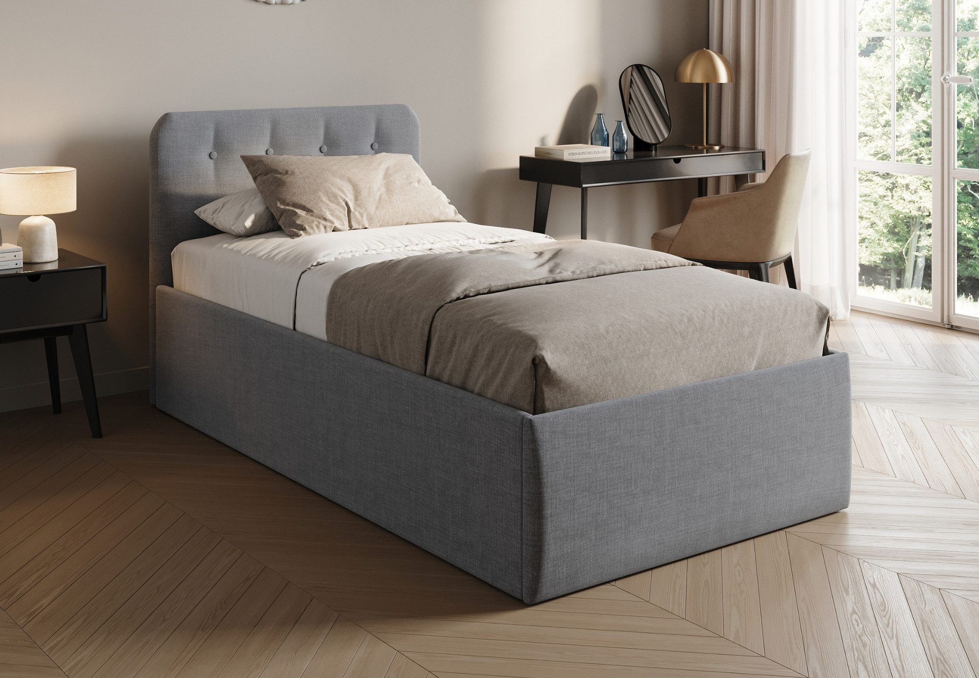 Home Collective Polsterbett Bett mit Stauraum, verstellbarem Lattenrost & Matratze, viele Größen (Größen: 100x200 120x200 140x200 160x200 180x200 200x200, hochwertiger Strukturstoff, made in Germany), wählbare Matratze Federkern oder Kaltschaum, Grau