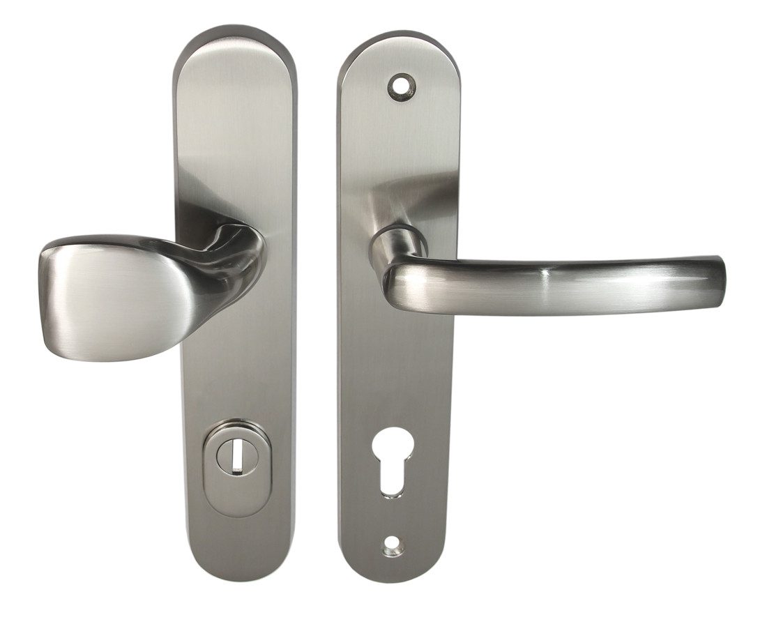Häusler Onlinehandel GmbH Türbeschlag Haustür Schutzbeschlag Security 305 Nickelmatt HS-92 mm mit ZA, Stahleinlage im Außenschild