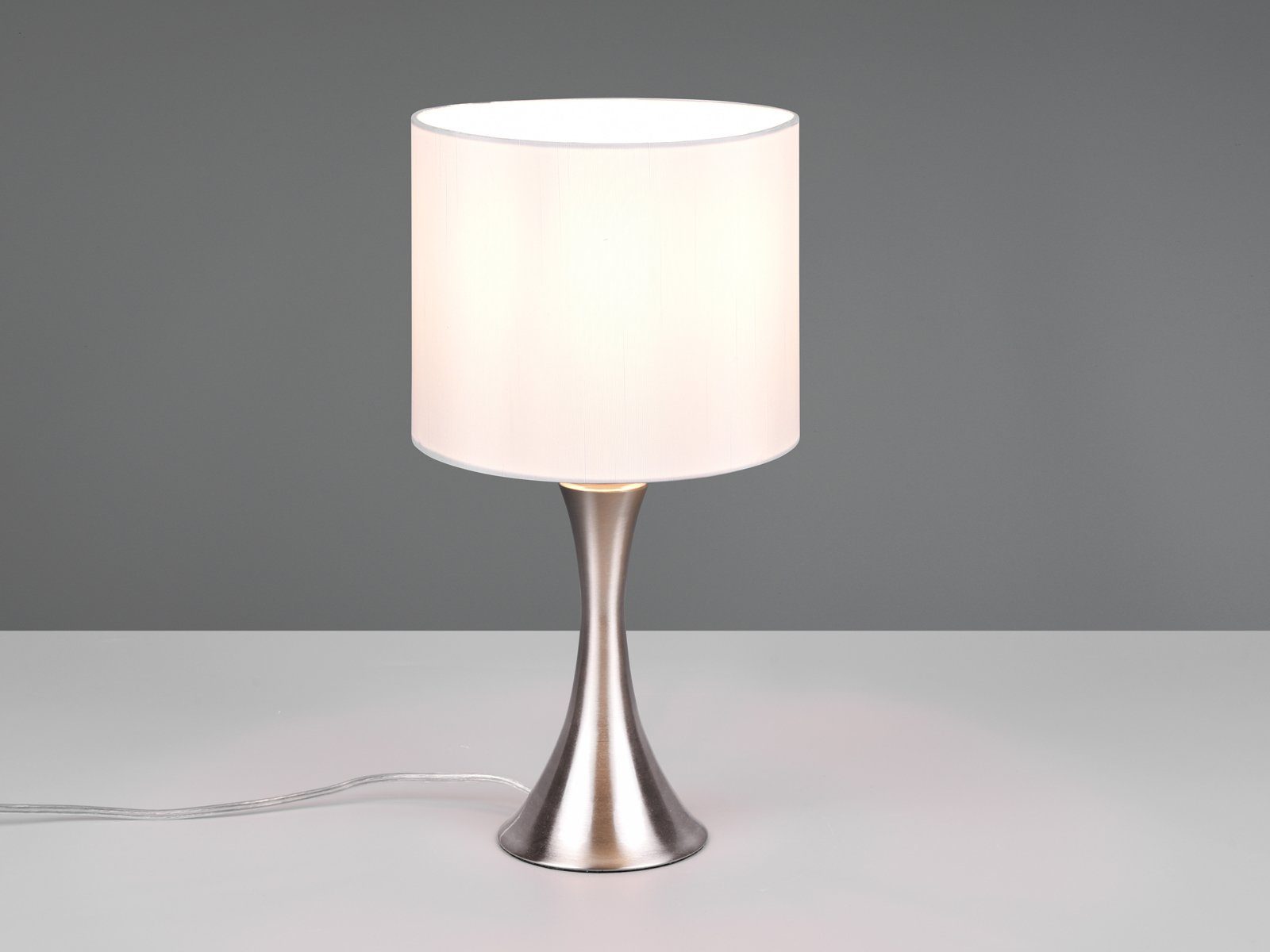 Warmweiß, Lampen-schirm Weiß matt Design-klassiker LED meineWunschleuchte / Stoff Weiß, Höhe wechselbar, Silber LED 37cm mit dimmbar Nachttischlampe, Dimmfunktion,