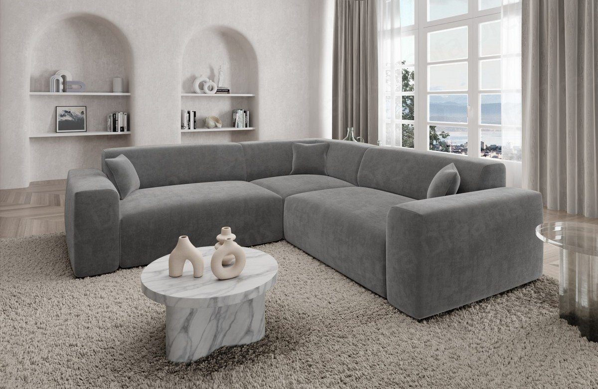 Sofa Dreams Ecksofa Polster Stoff Samtstoff Designer Sofa Mallorca L Form Stoffsofa, Loungesofa dunkelgrau92