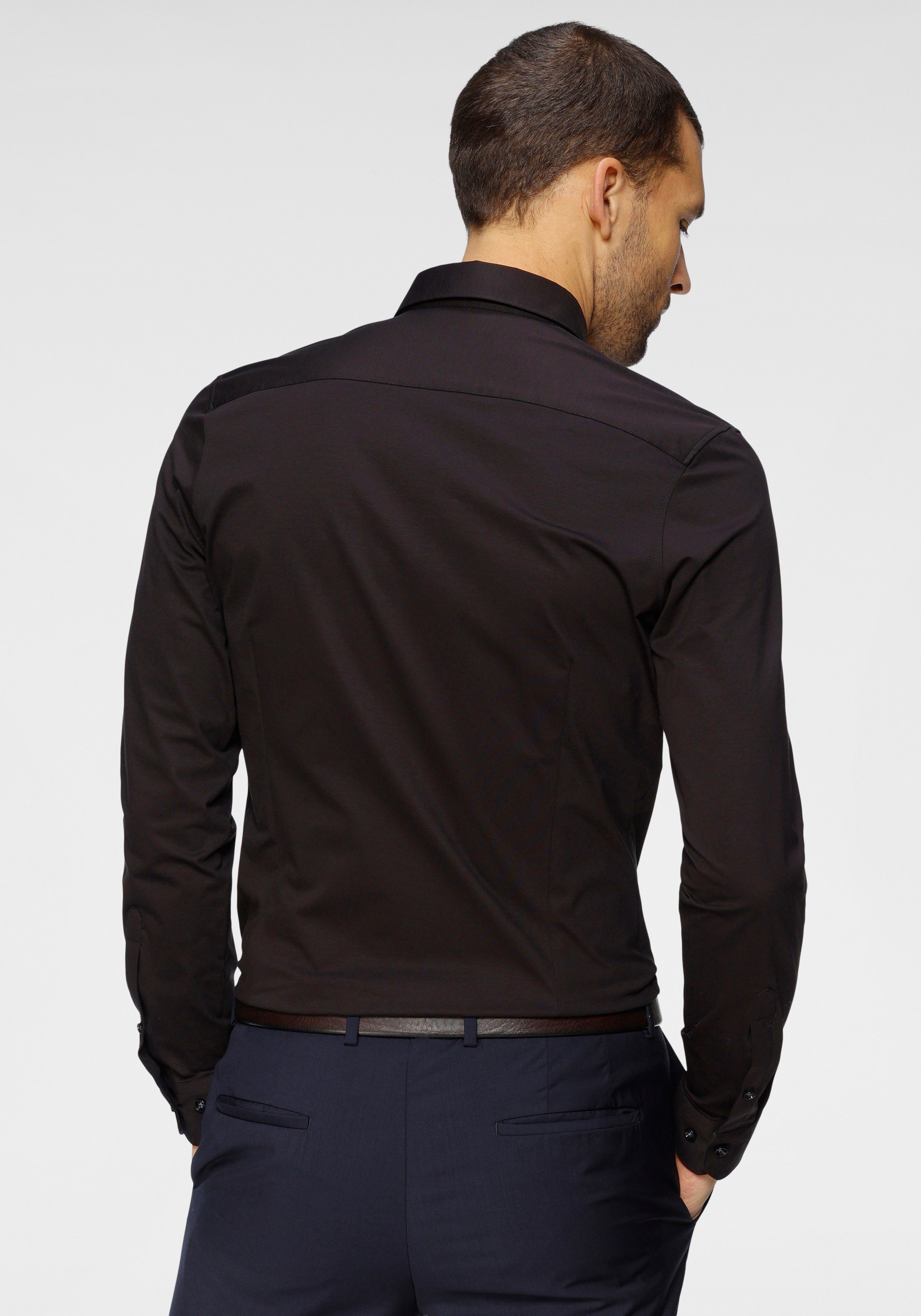 OLYMP Businesshemd schwarz in bequemer super Jersey-Qualität No. Six slim