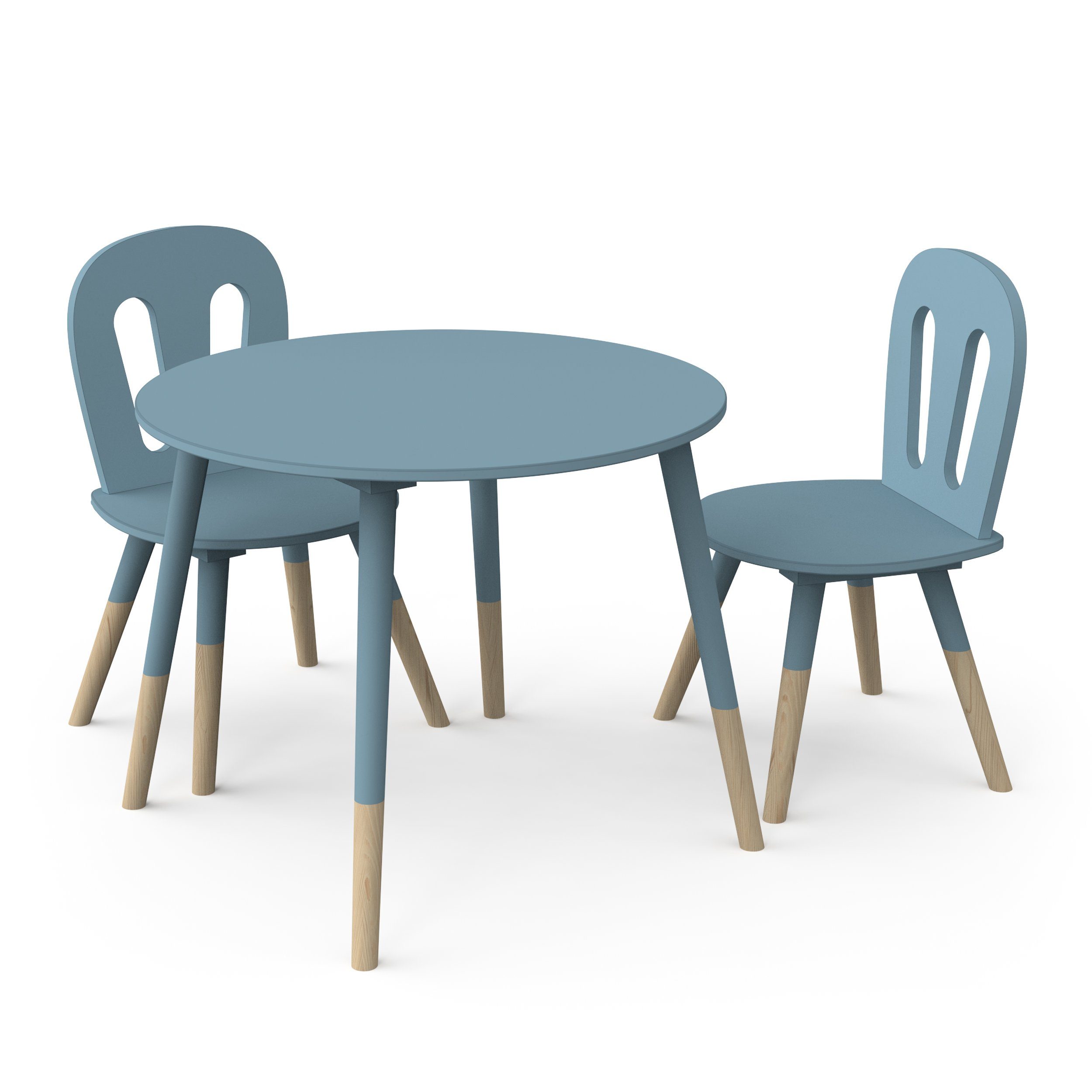 habeig Kindertisch Tisch & 2 Stühle Kinderset Sitzhocker Holz weiß Sitzgarnitur Kinder (3er-Set), sehr gut verarbeitet blau/natur