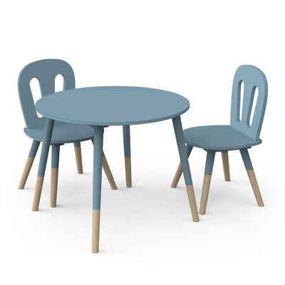 habeig Kindertisch Tisch & 2 Stühle Kinderset Sitzhocker Holz weiß Sitzgarnitur Kinder (3er-Set), sehr gut verarbeitet