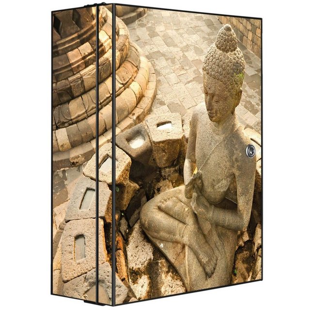 banjado Medizinschrank “Stahl Sitzender Buddha” (abschließbar, 3 große und 2 kleine Fächer) 35 x 46 x 15cm