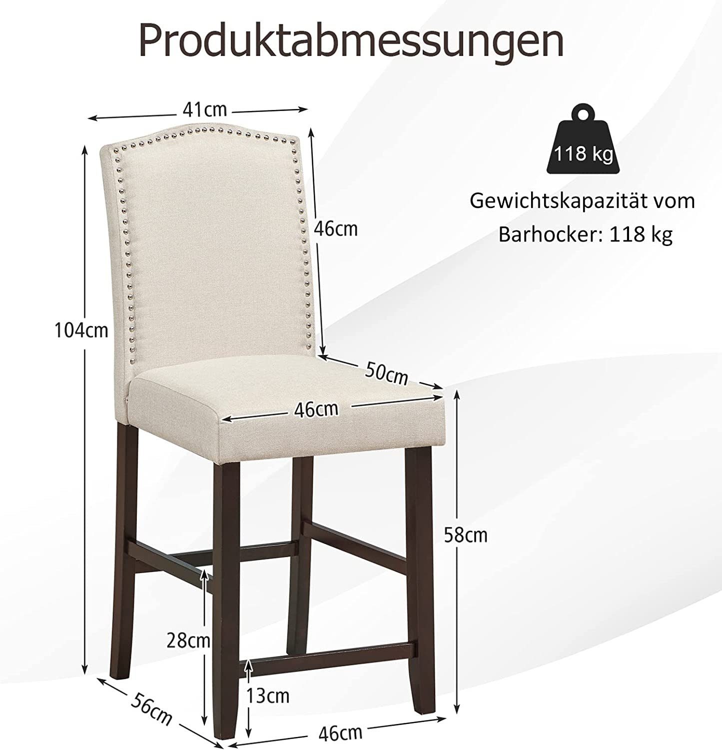 Kautschukholz Sitz, Polsterstuhl mit gepolstertem aus KOMFOTTEU (2er-Set), beige