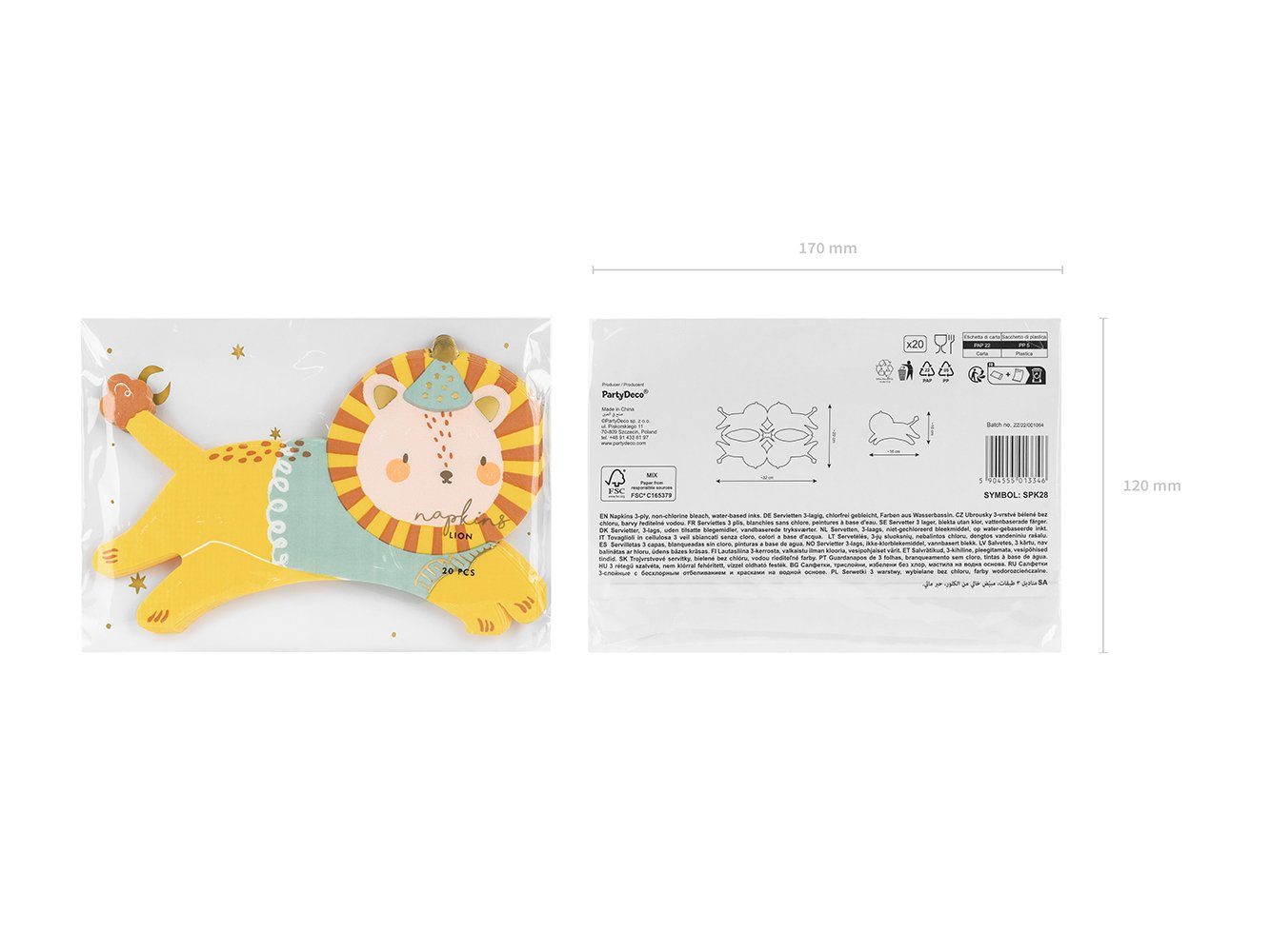 partydeco Papierserviette, Servietten Löwe 16x10cm 20 Stück braun grün